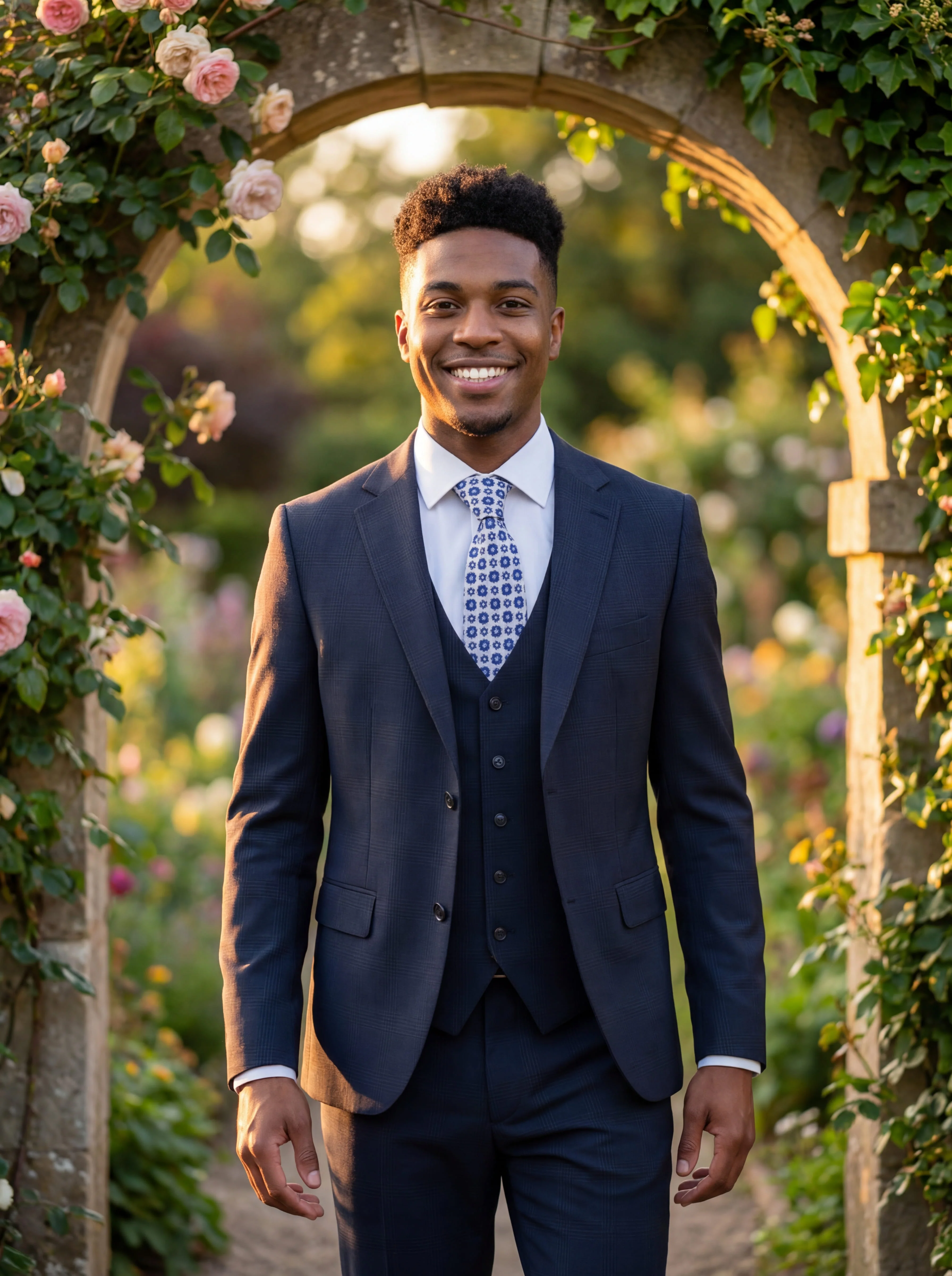 Navy Blue Three-Piece Slim Fit Prom Suit. - Image 5