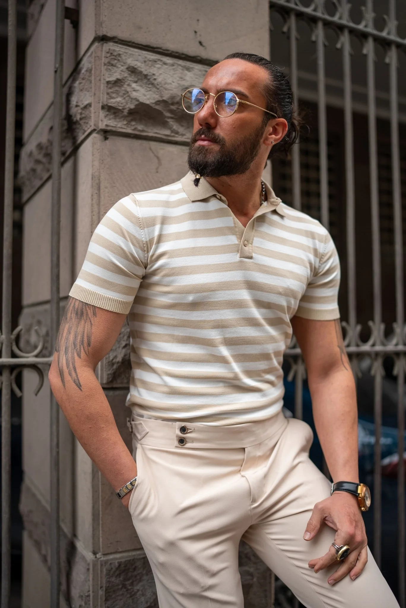 Nile Beige Striped Polo - Image 3