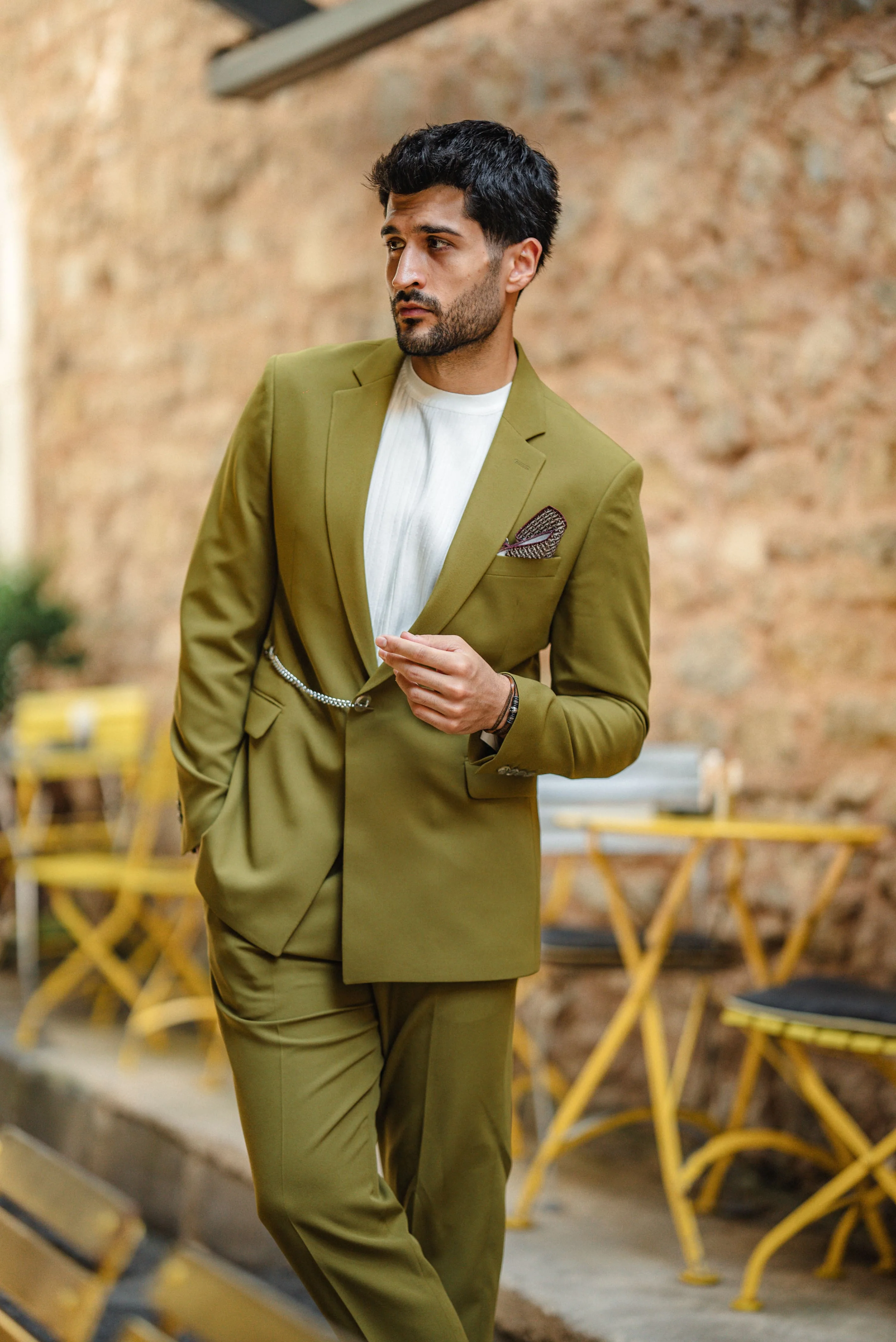 Bora Bora Olive Green Luxury Chain Detailed Suit. - Image 3