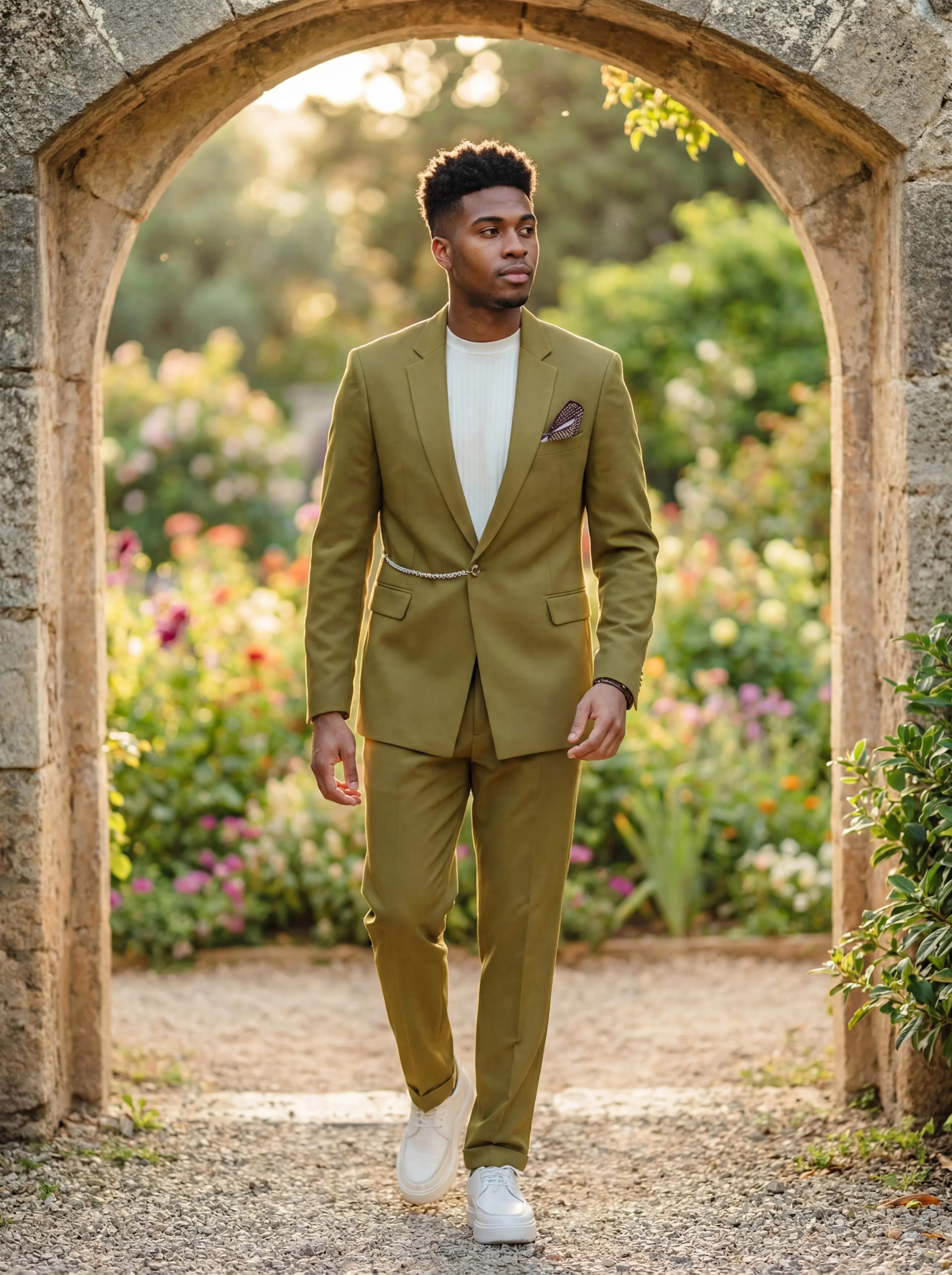 Olive Green Slim Fit Prom Suit. - Image 3