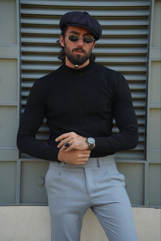 Patterned Black Mock Turtleneck - Image 2