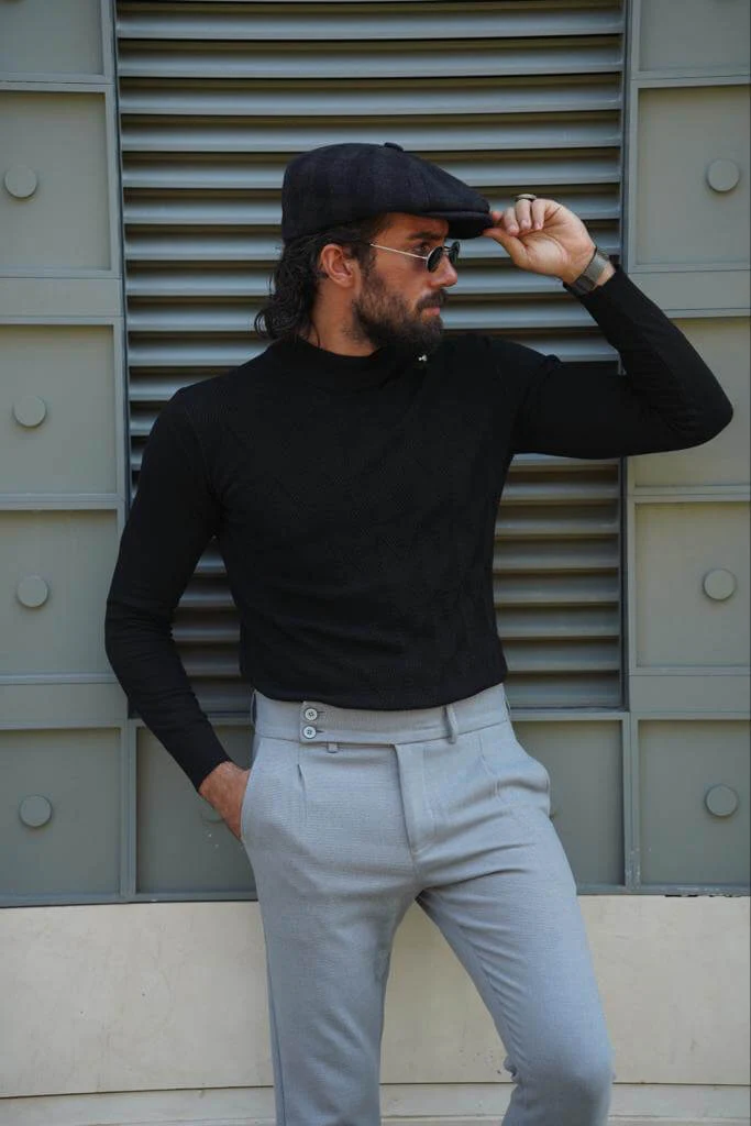 Patterned Black Mock Turtleneck - Image 3