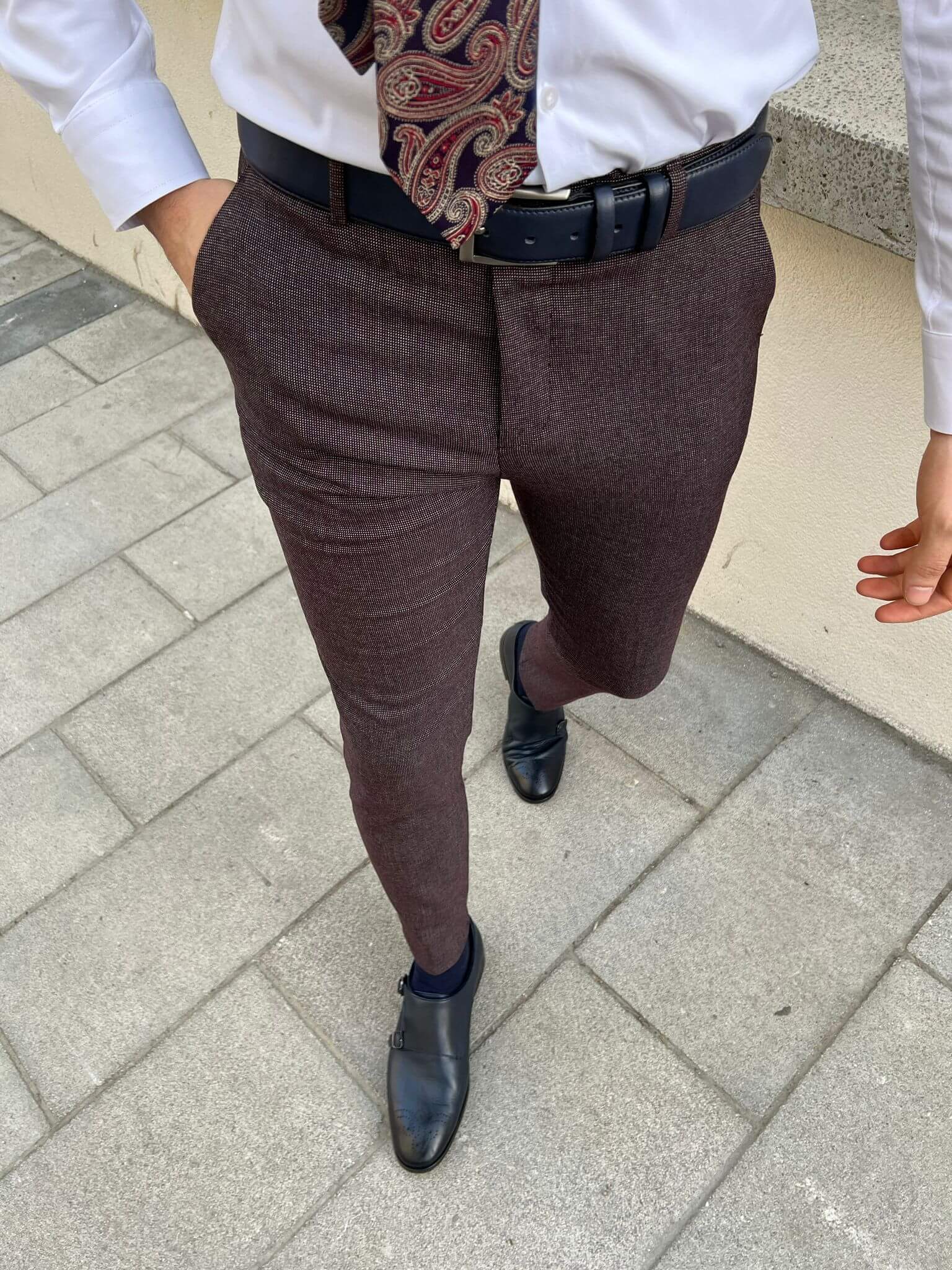 HolloMen Claret Red Slim Fit Formal Trousers. - Image 3