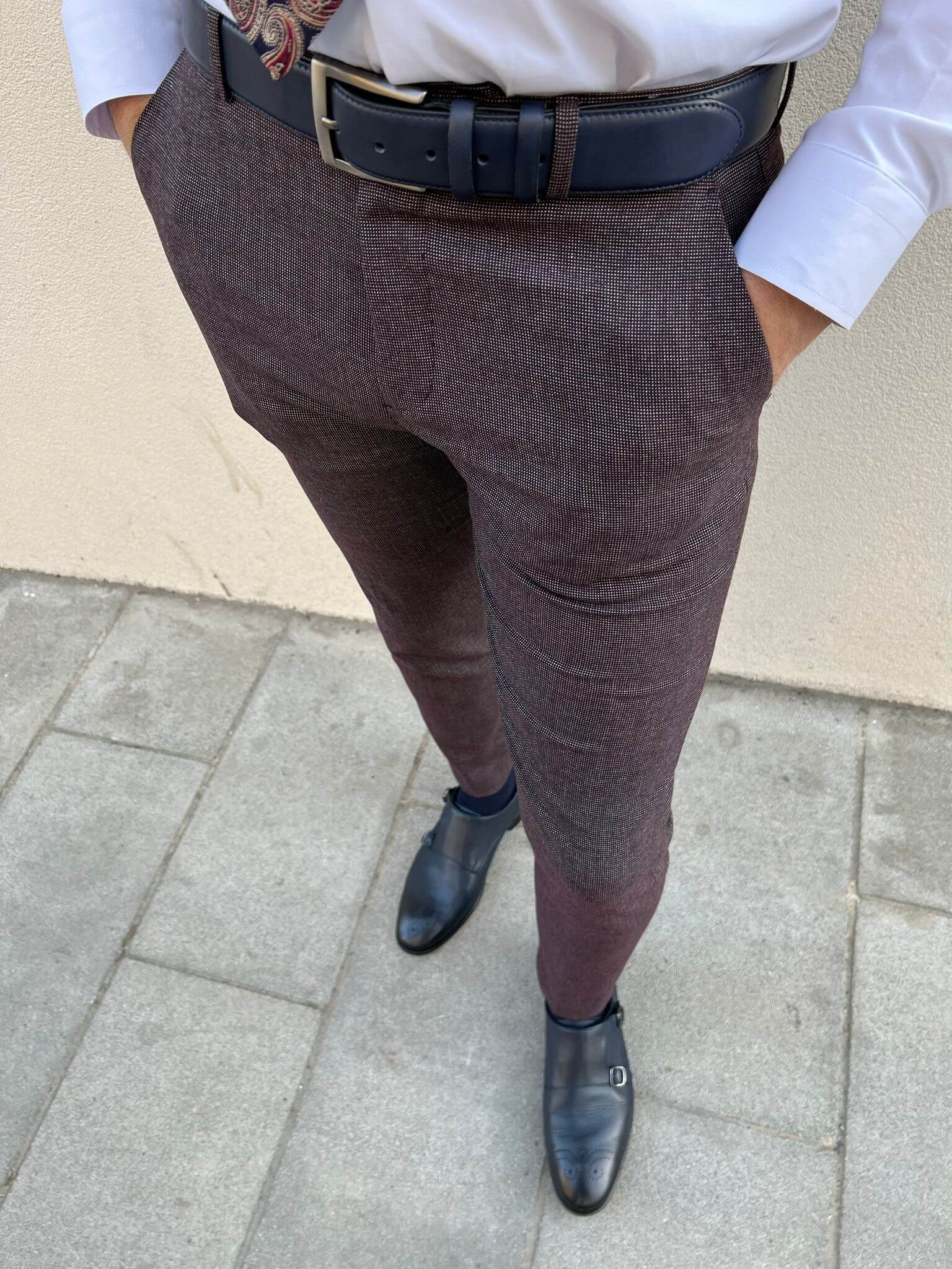 HolloMen Claret Red Slim Fit Formal Trousers. - Image 4
