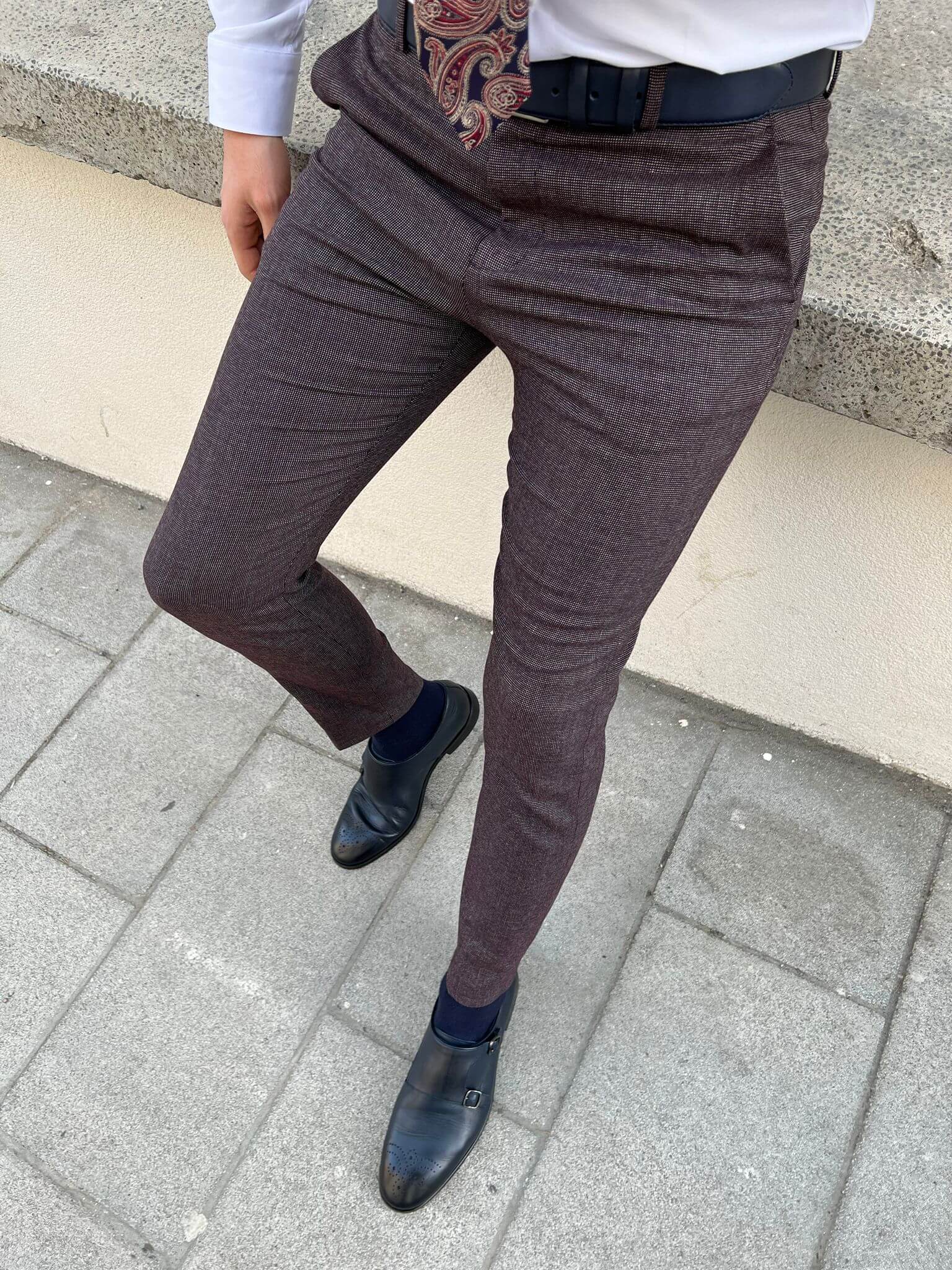HolloMen Claret Red Slim Fit Formal Trousers. - Image 5