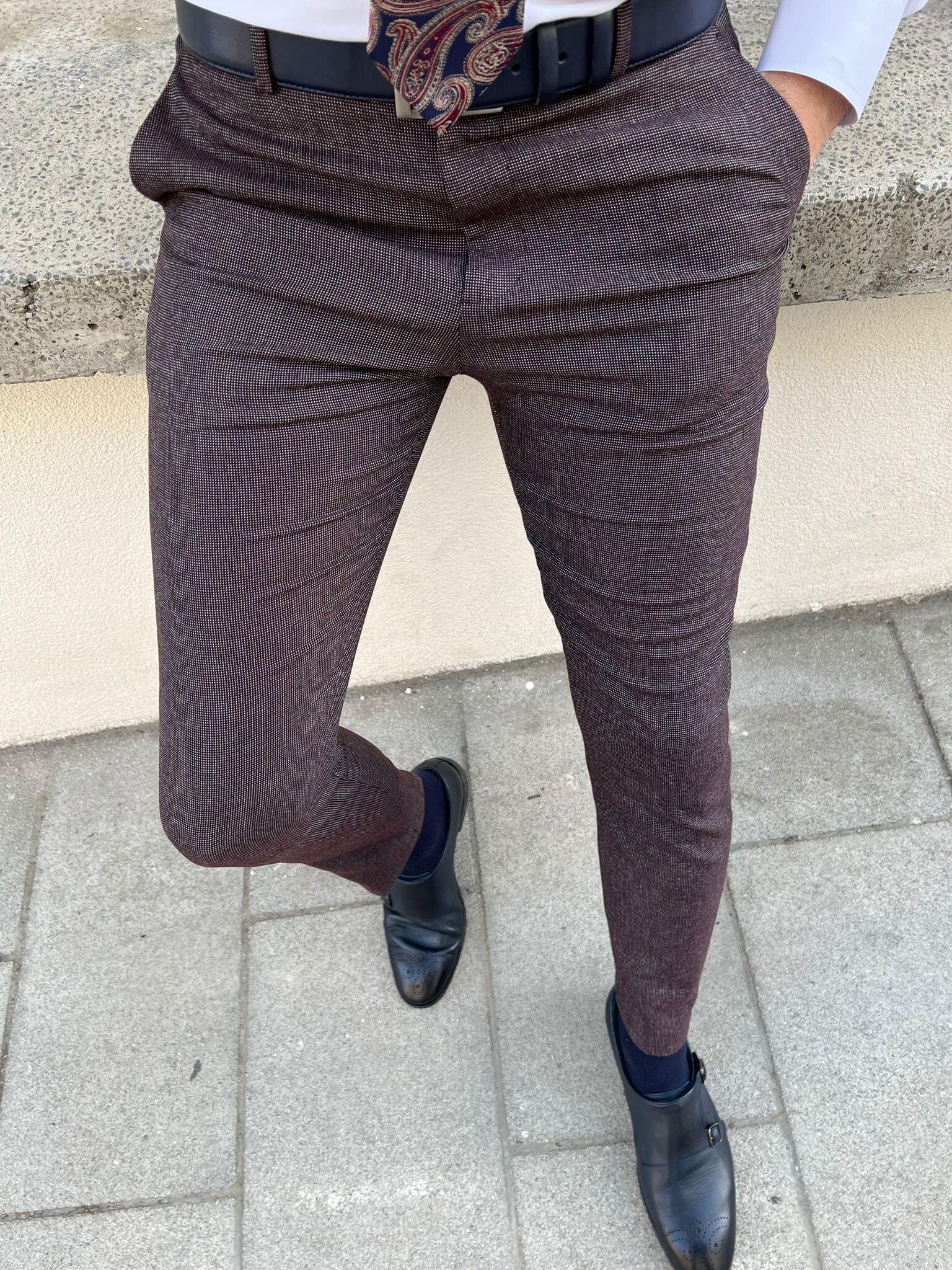 HolloMen Claret Red Slim Fit Formal Trousers. - Image 6