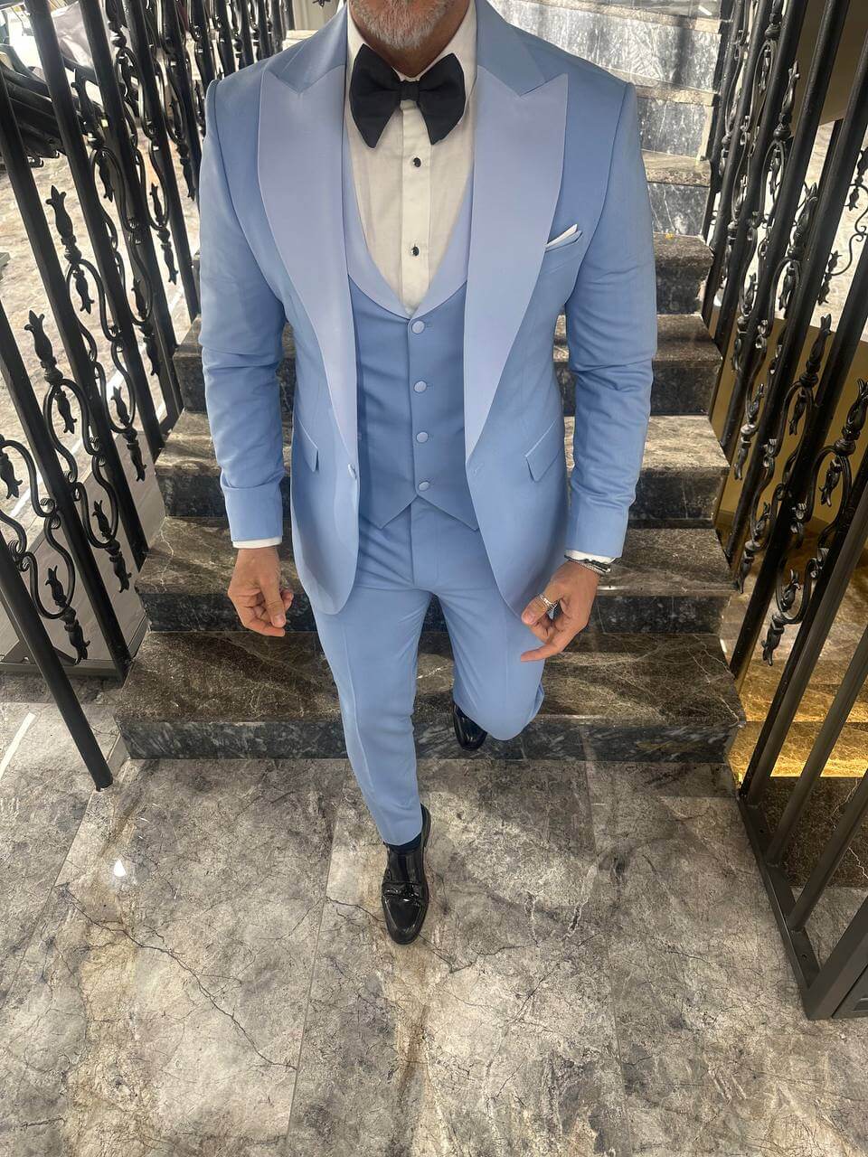Sky Blue Satin 3 Piece Tuxedo Suit for Men