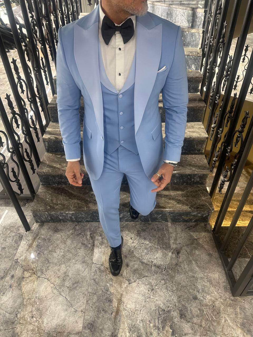 Sky Blue Satin 3 Piece Tuxedo Suit for Men - Image 10