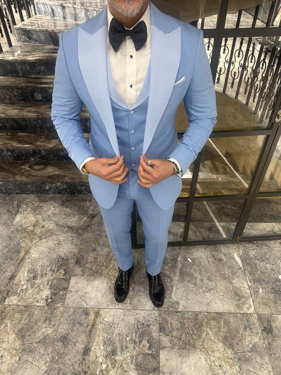 Sky Blue Satin 3 Piece Tuxedo Suit for Men - Image 5