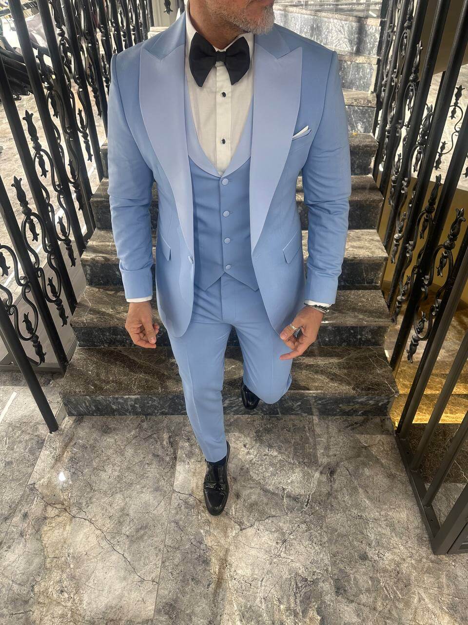 Sky Blue Satin 3 Piece Tuxedo Suit for Men - Image 9