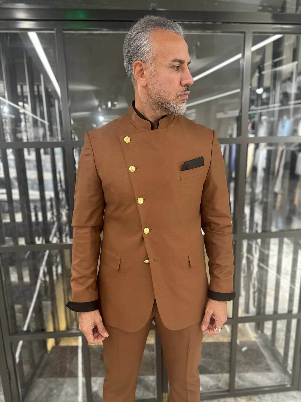 Regal Amber Mandarin Suit - Image 3