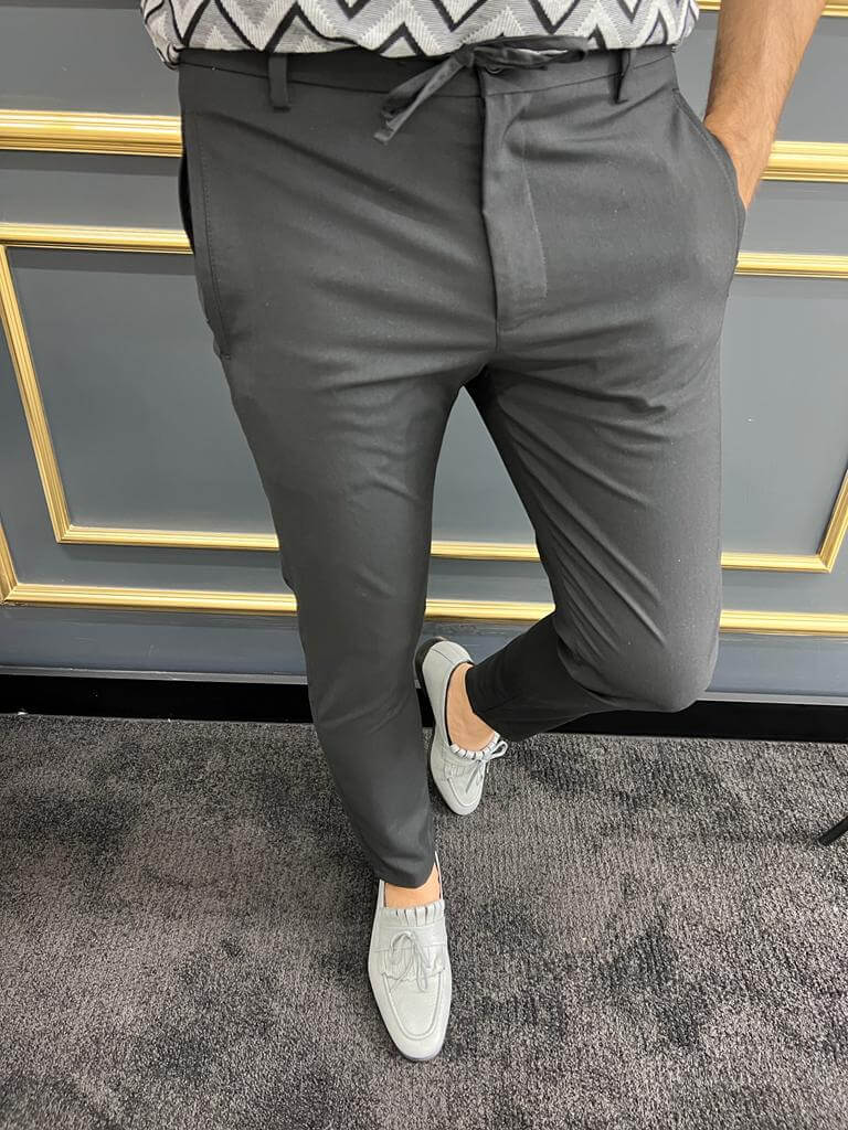 HolloMen Rope Detail Slim Fit Black Pants. - Image 5