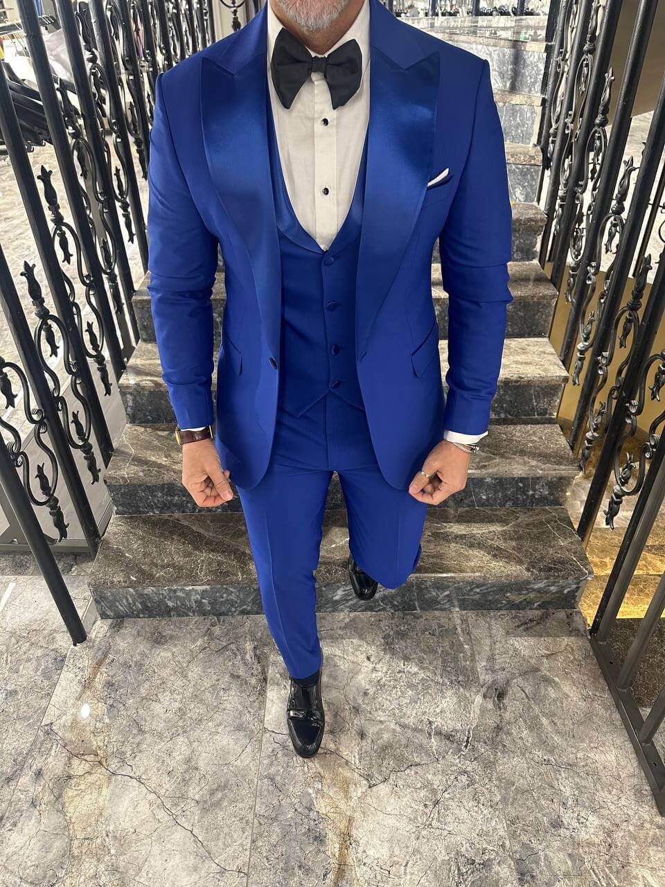 Royal Blue 3 Piece Satin Tuxedo Suit for Men - Image 2
