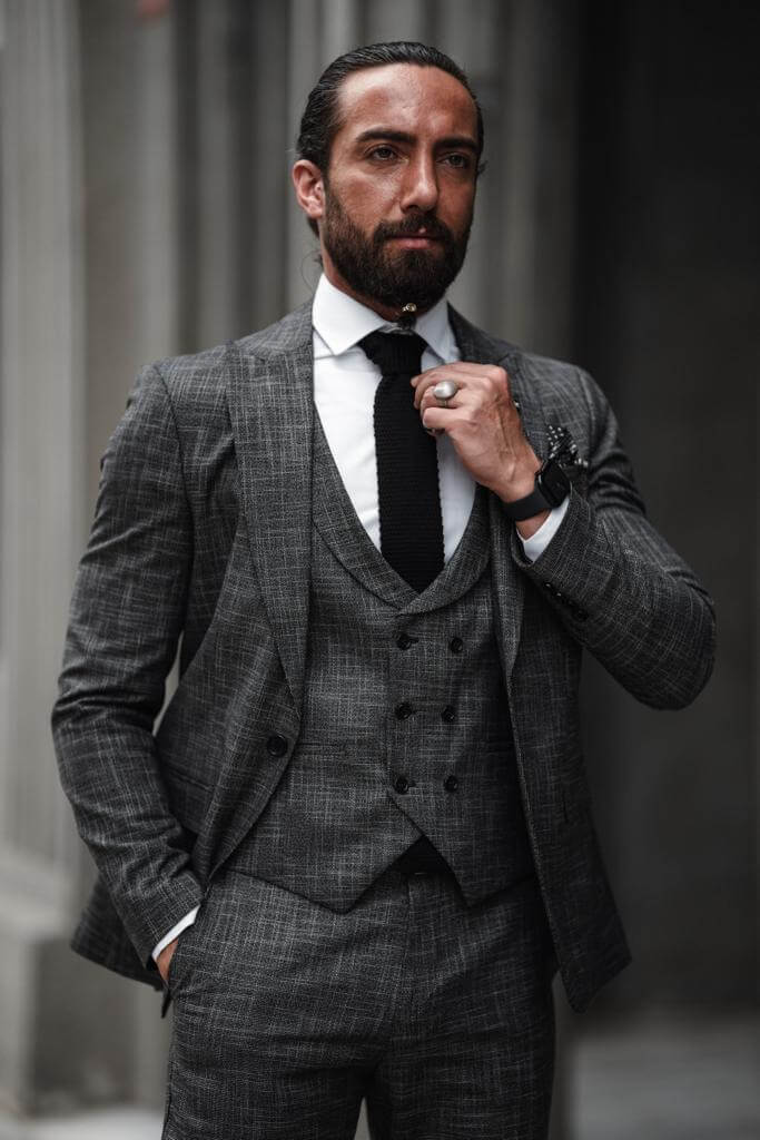 Self-Patterned Charcoal Gray Suit - Image 6