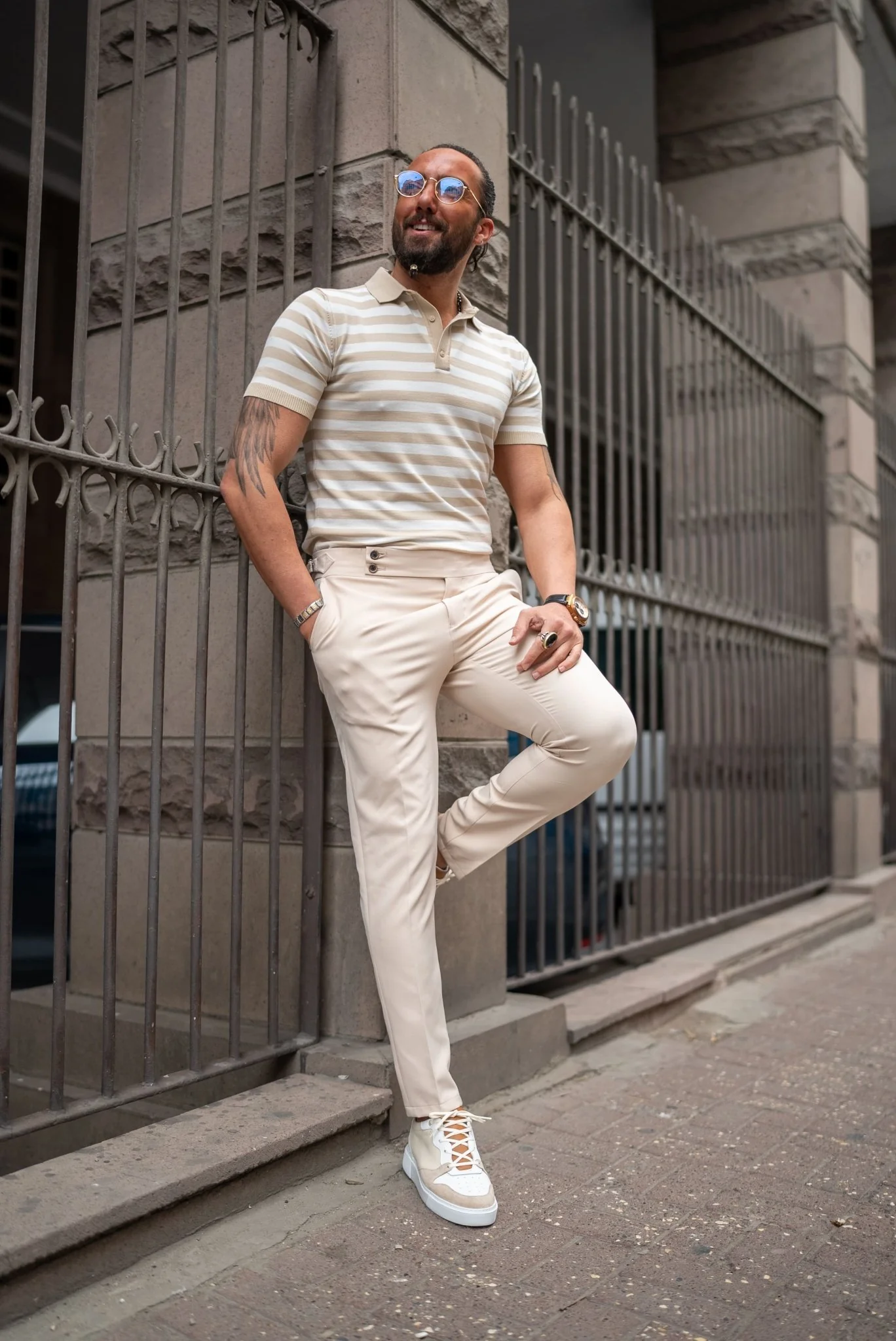 HolloMen Men's Slim Fit Beige Gurkha Trousers. - Image 3