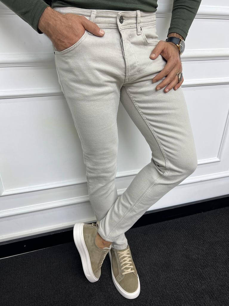 Slim Fit Casual Beige Men's Jeans. - Image 4