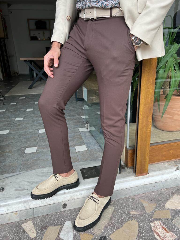 Formal Slim Fit Brown Trousers - Image 5