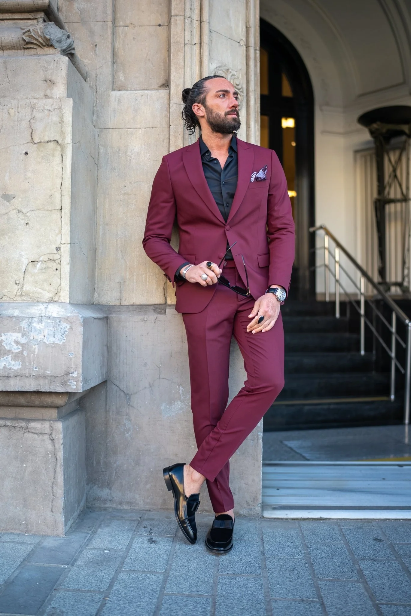 Burgundy Brilliance Tuxedo Suit - Image 3