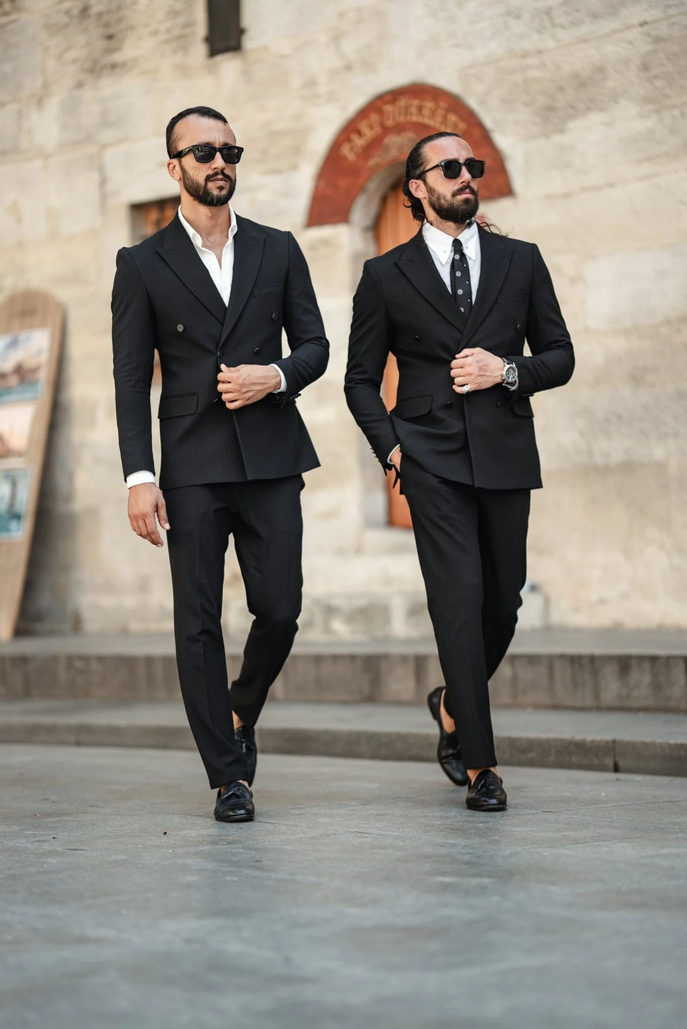 Slim Fit Double Breasted Black Suit - Image 2