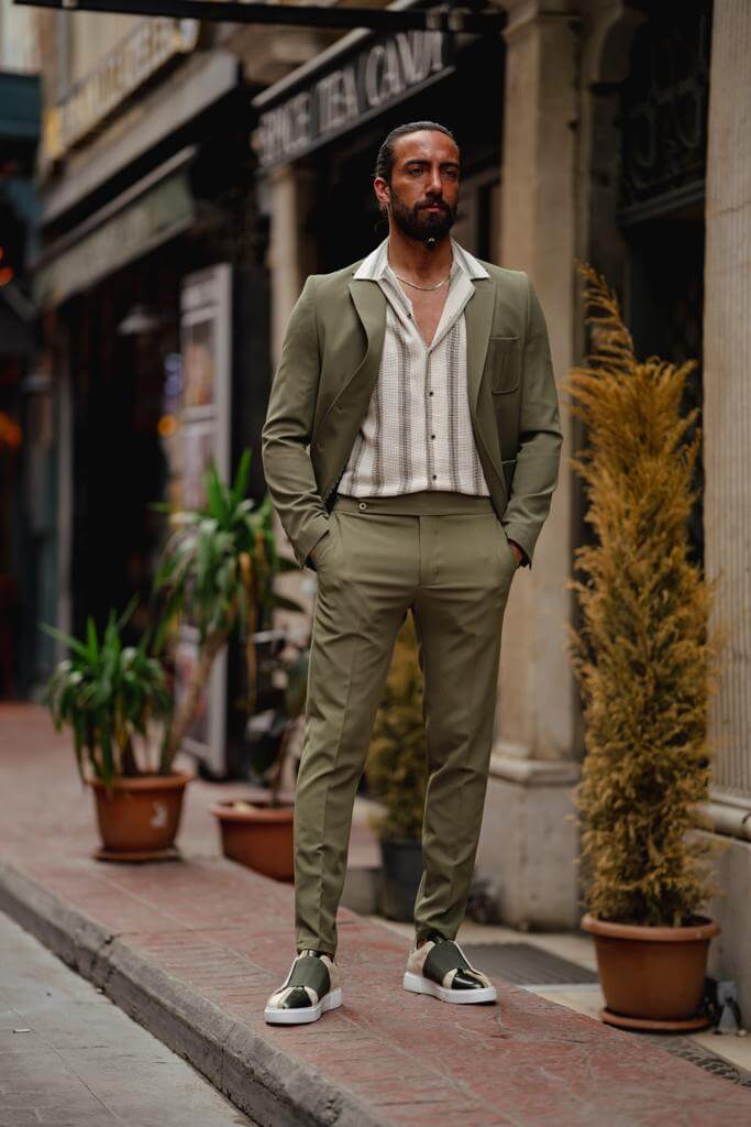 Slim Fit Green Casual Suit - Image 6