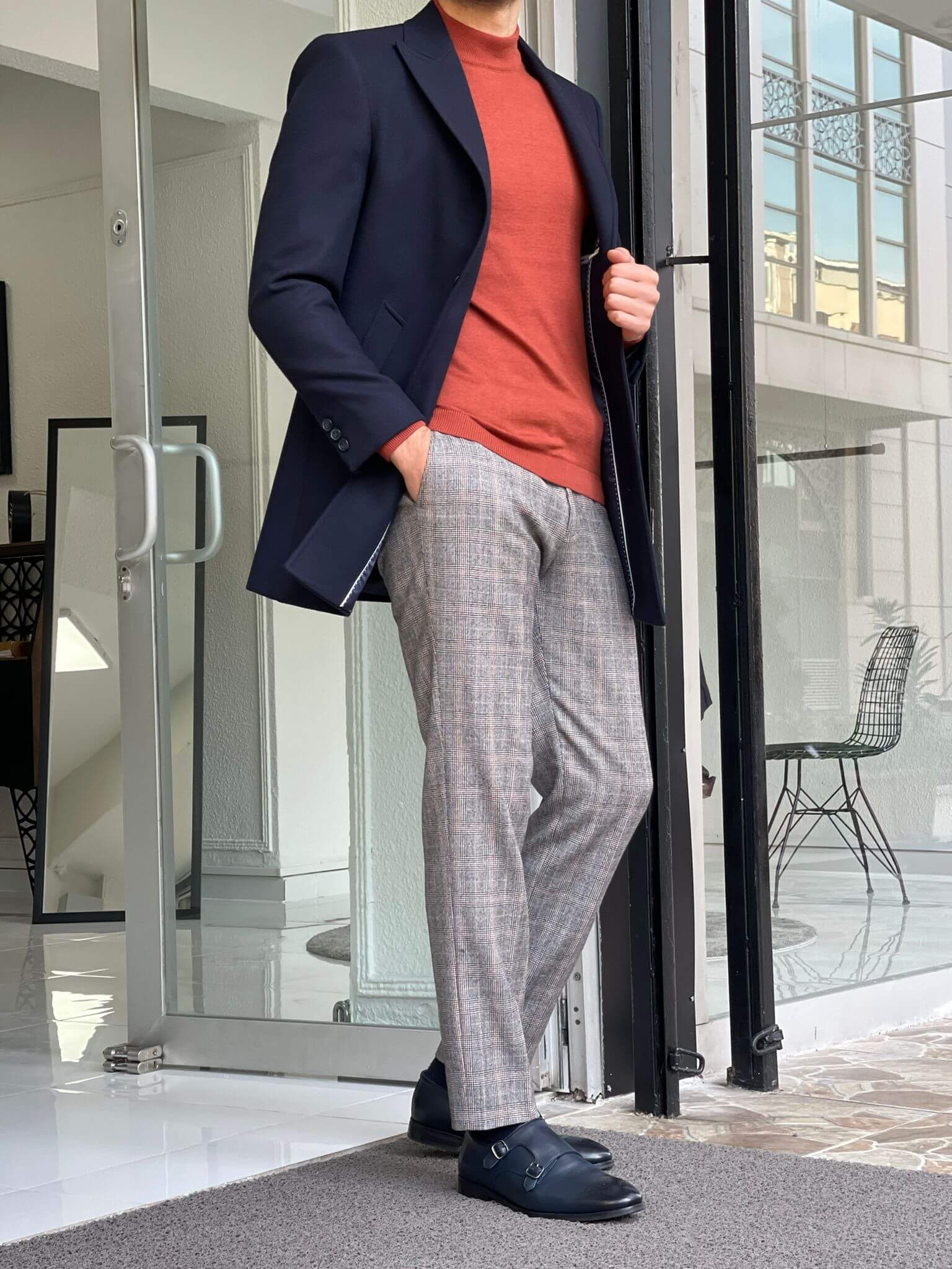 Slim Fit Navy Blue Wool Coat - Image 5