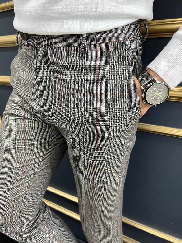 Slim Fit Striped Gray Trousers - Image 3