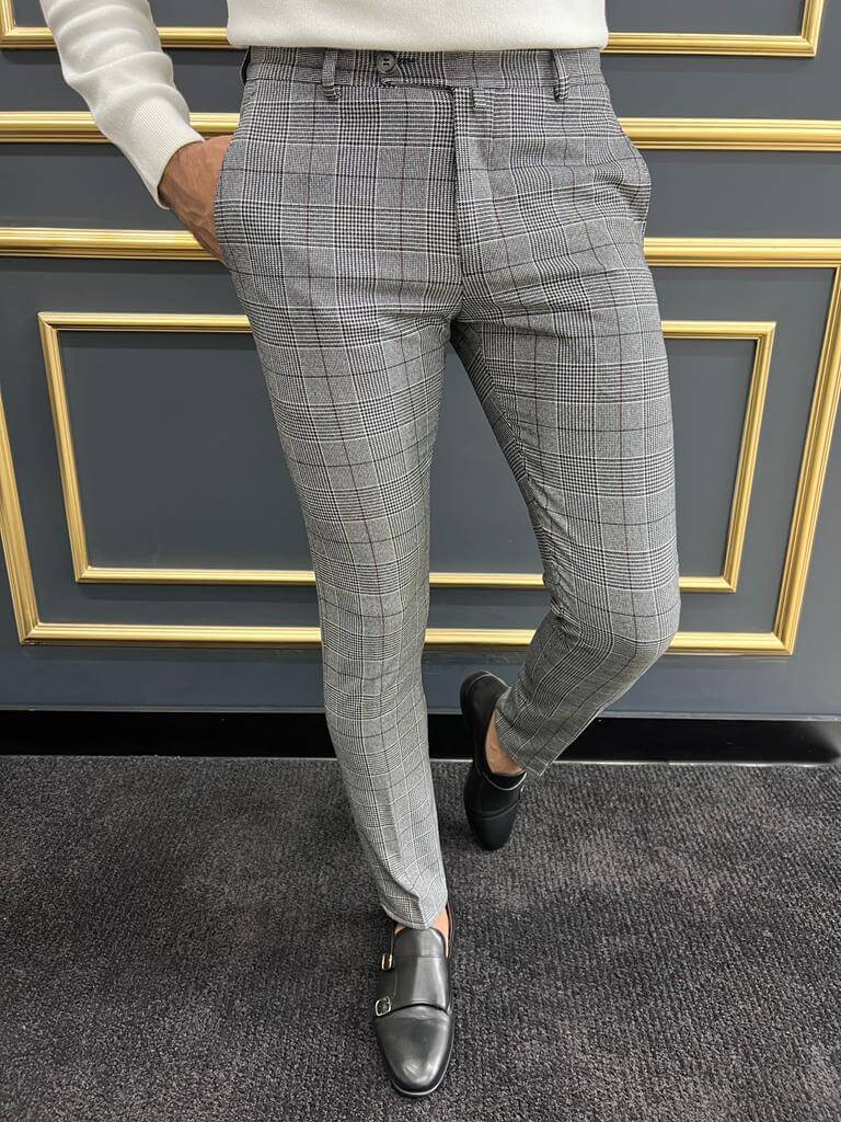Slim Fit Striped Gray Trousers - Image 4