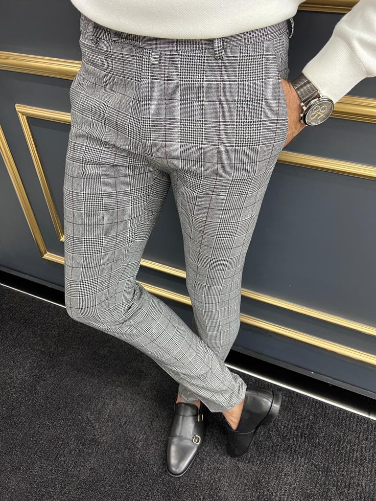 Slim Fit Striped Gray Trousers - Image 5