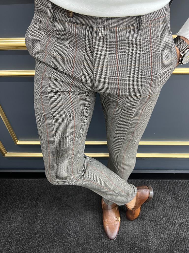 Slim Fit Striped Gray Trousers - Image 6