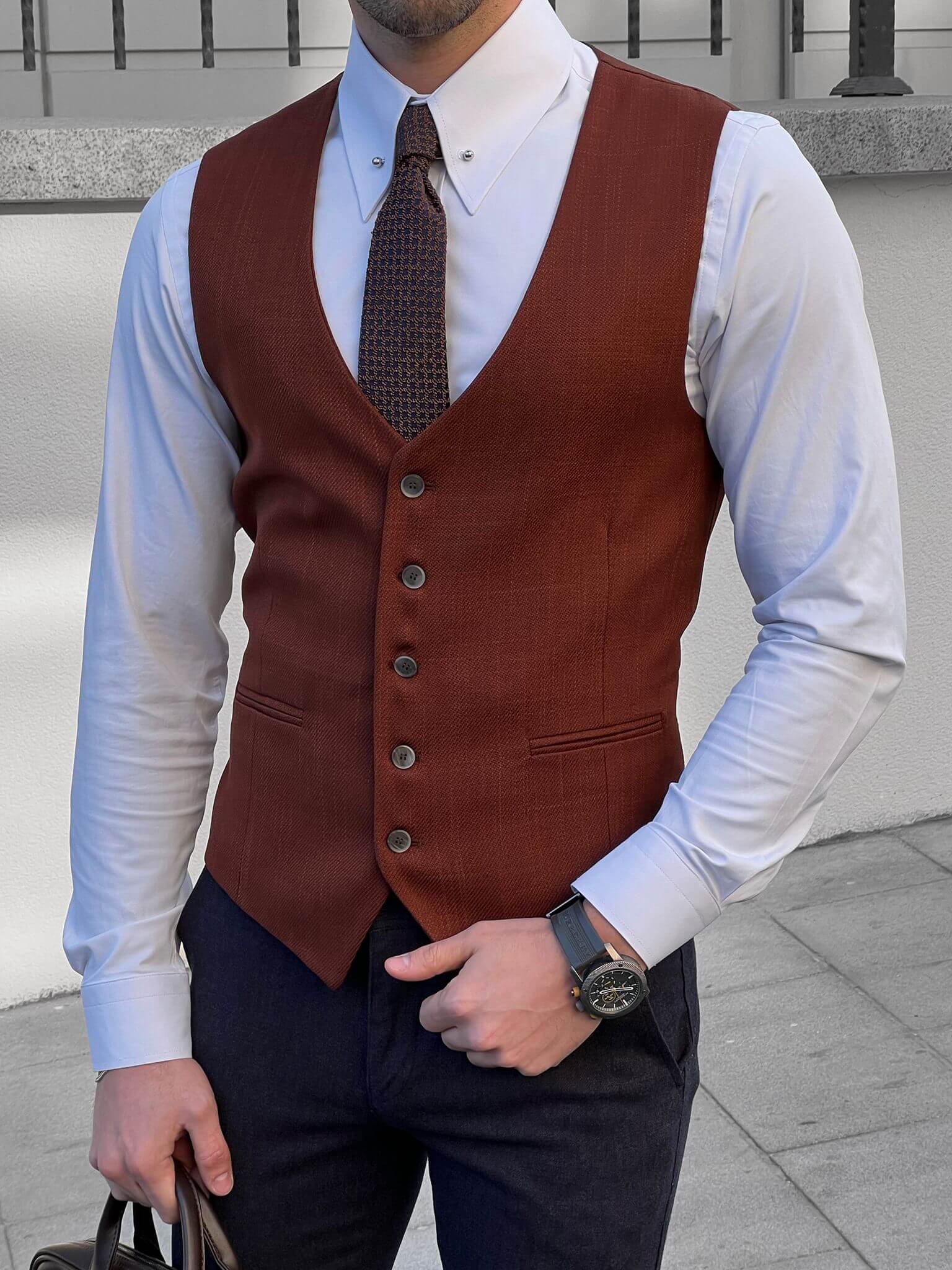 Slim Fit Tile Waistcoat - Image 4