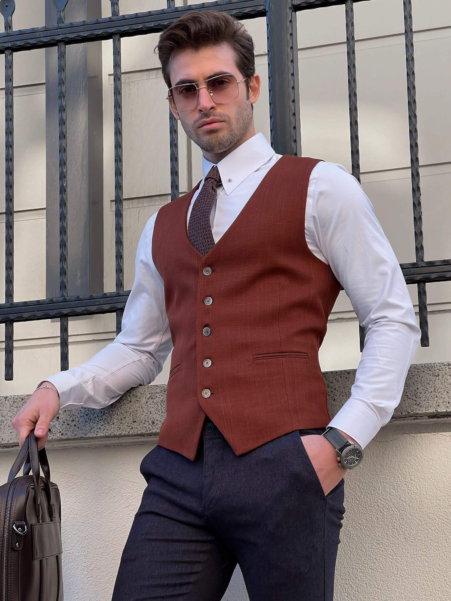 Slim Fit Tile Waistcoat - Image 5