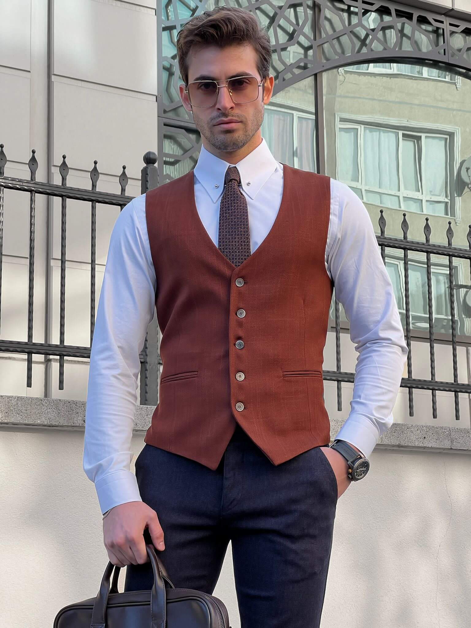 Slim Fit Tile Waistcoat - Image 6