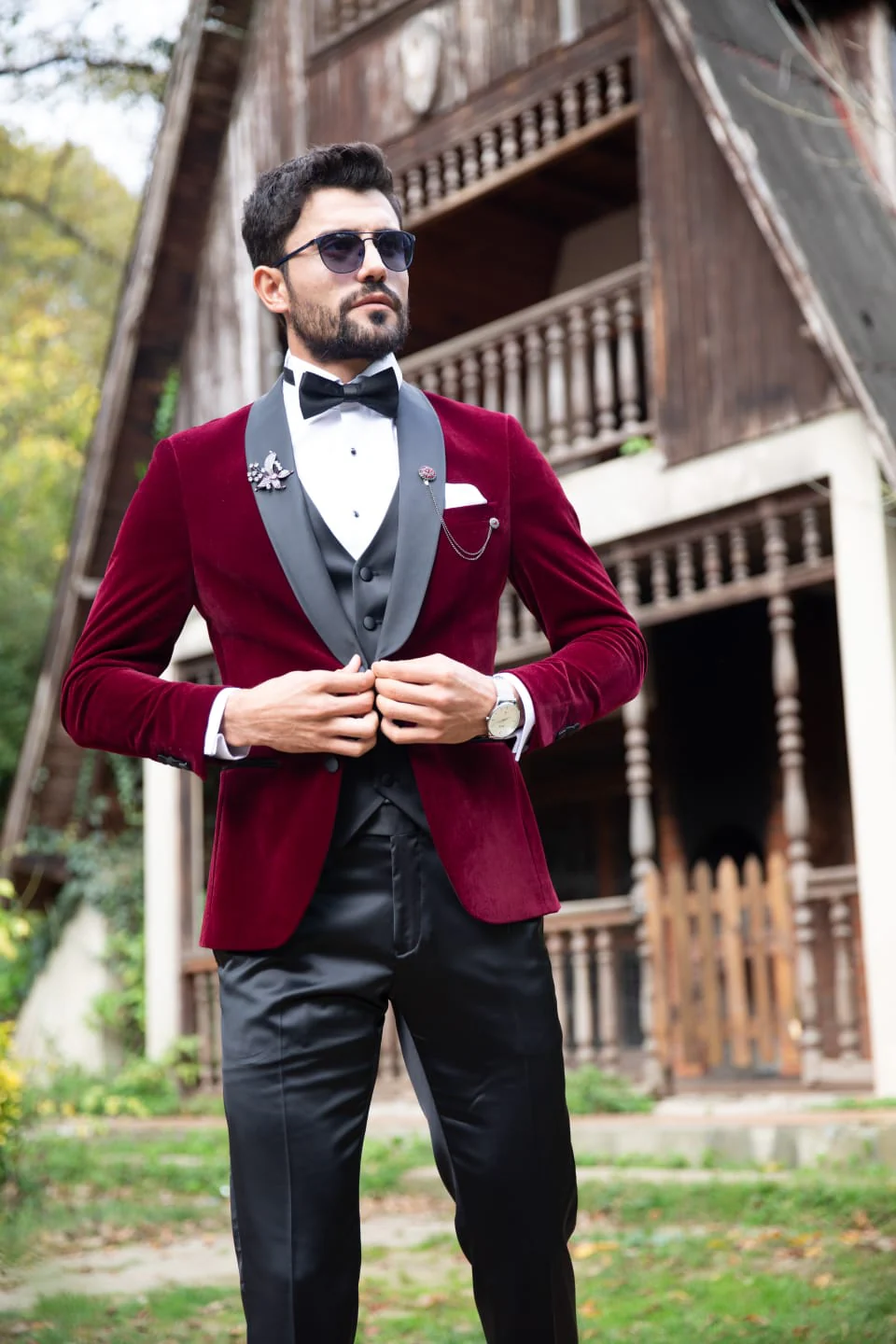 SLIM-FIT VELVET CLARET RED TUXEDO - Image 3