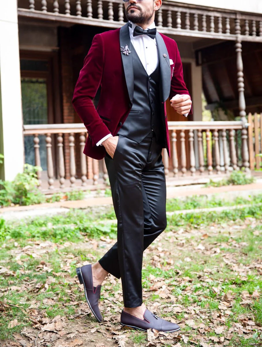 SLIM-FIT VELVET CLARET RED TUXEDO - Image 4