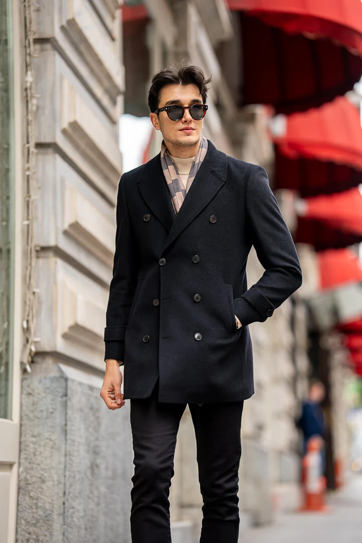 Men's Black Double-Breasted Coat - Image 3
