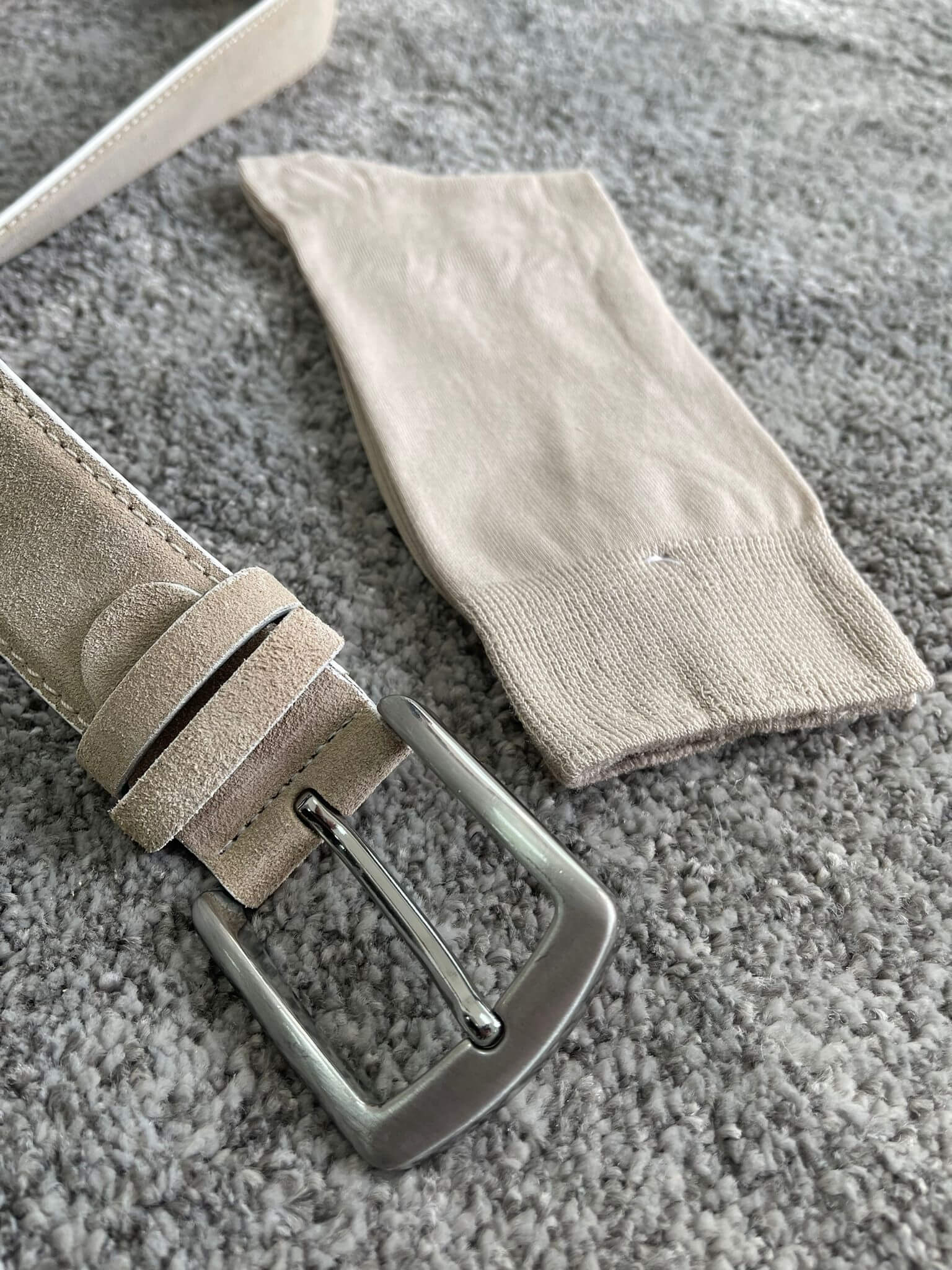 Steel Buckle Suede Beige Belt - Image 2