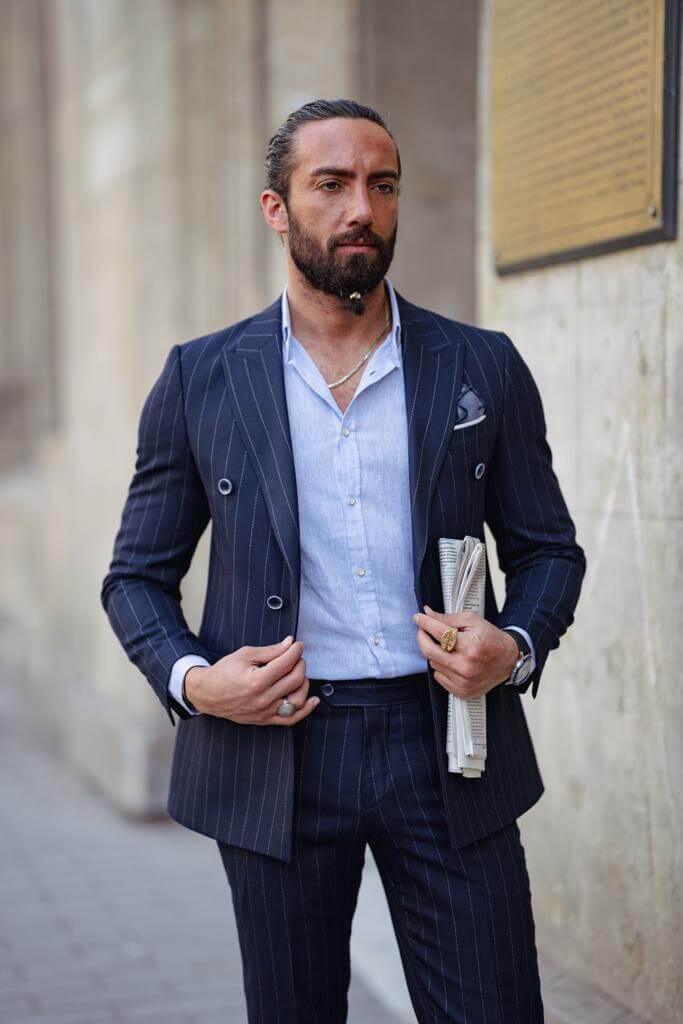 Blue Striped Double Breasted Suit - Image 4