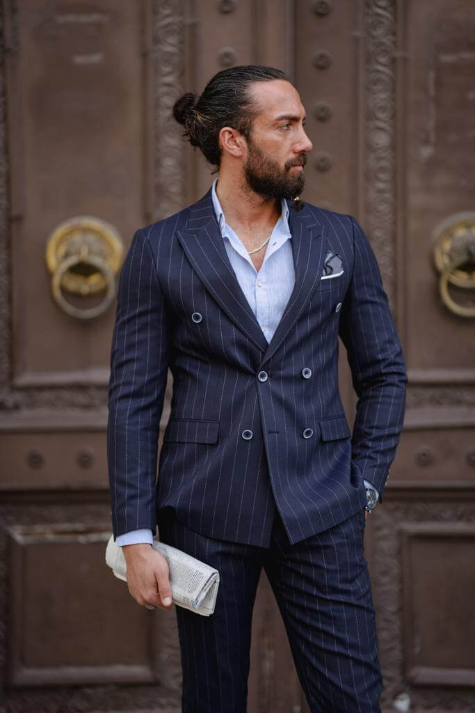 Blue Striped Double Breasted Suit - Image 5