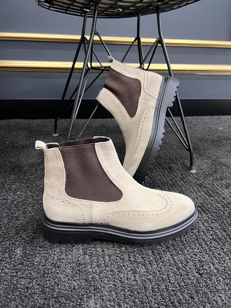 Suede Beige Chelsea Boots - Image 4