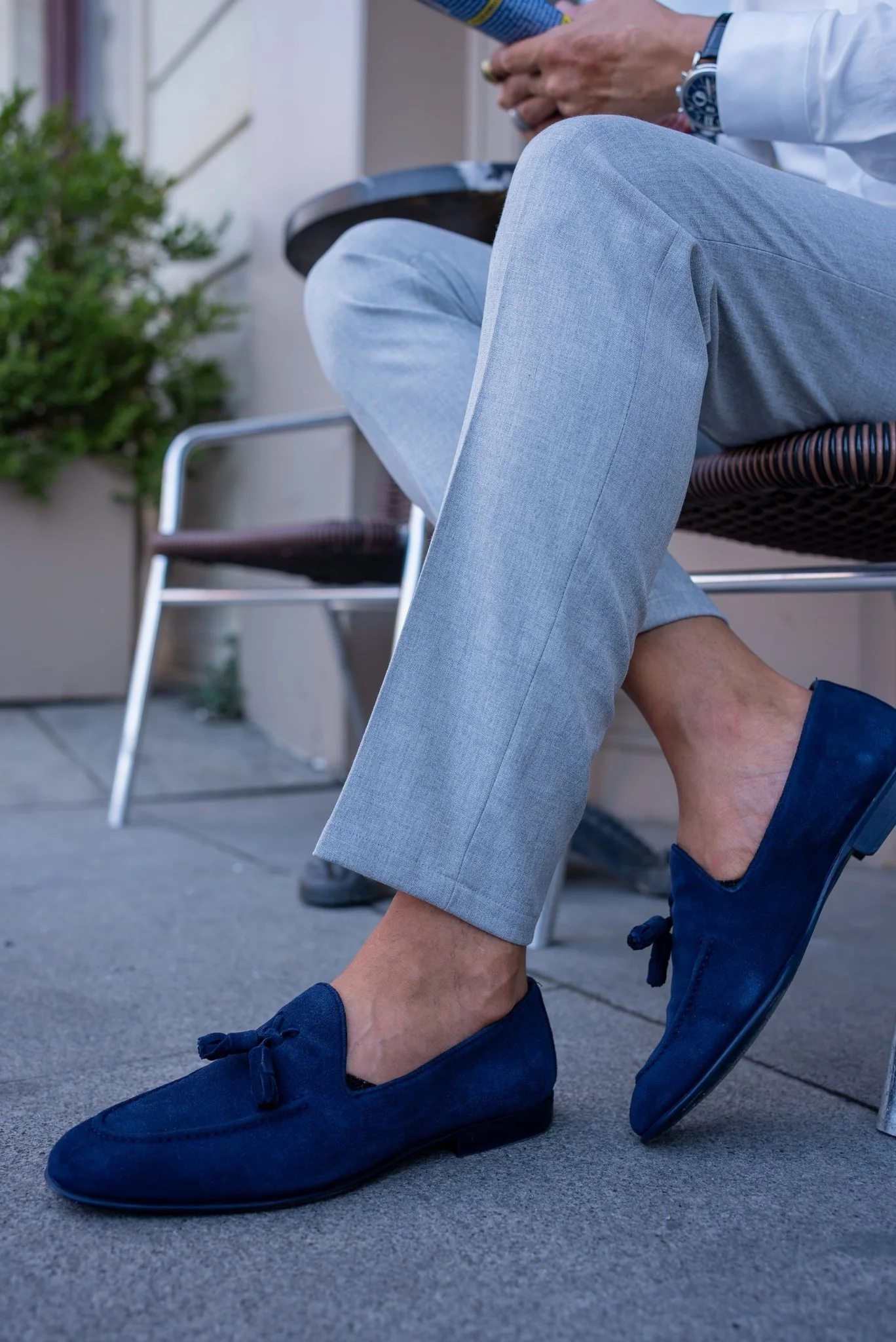 Ocean Blue Suede Tassel Loafers - Image 3