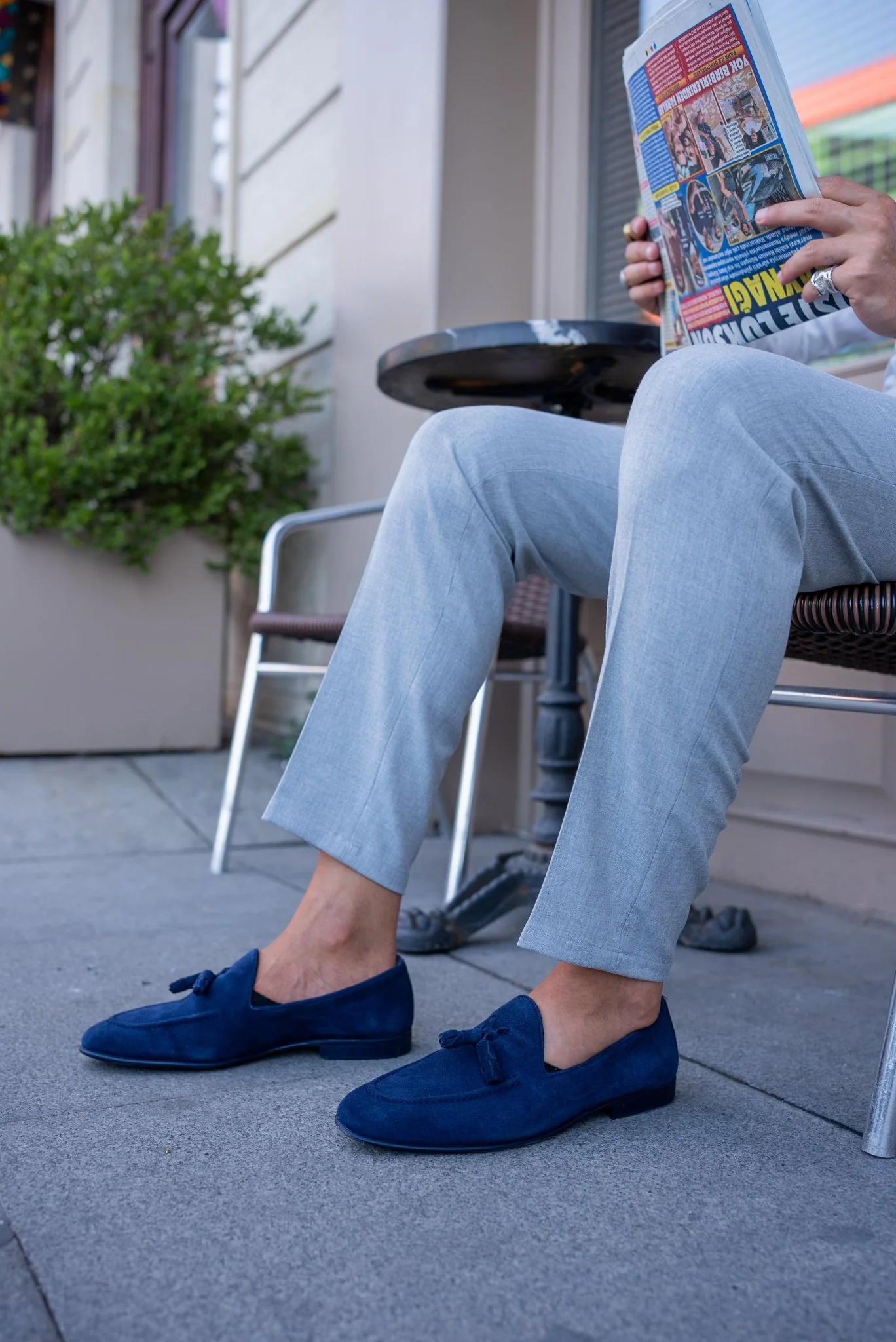 Ocean Blue Suede Tassel Loafers - Image 4