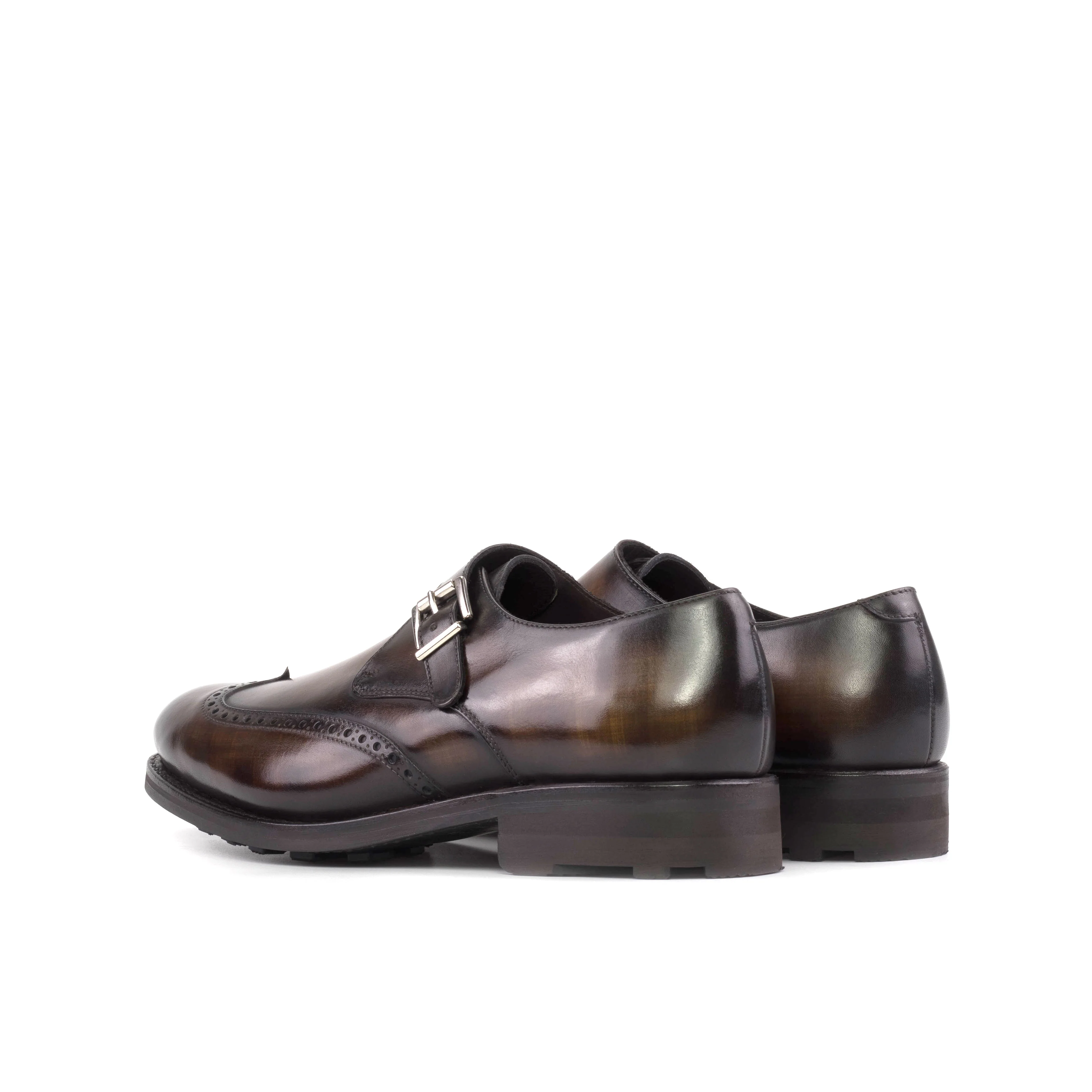The Marlow – Wingtip Monk in Hand-Patinated Brown Leather Shoes. - Image 5