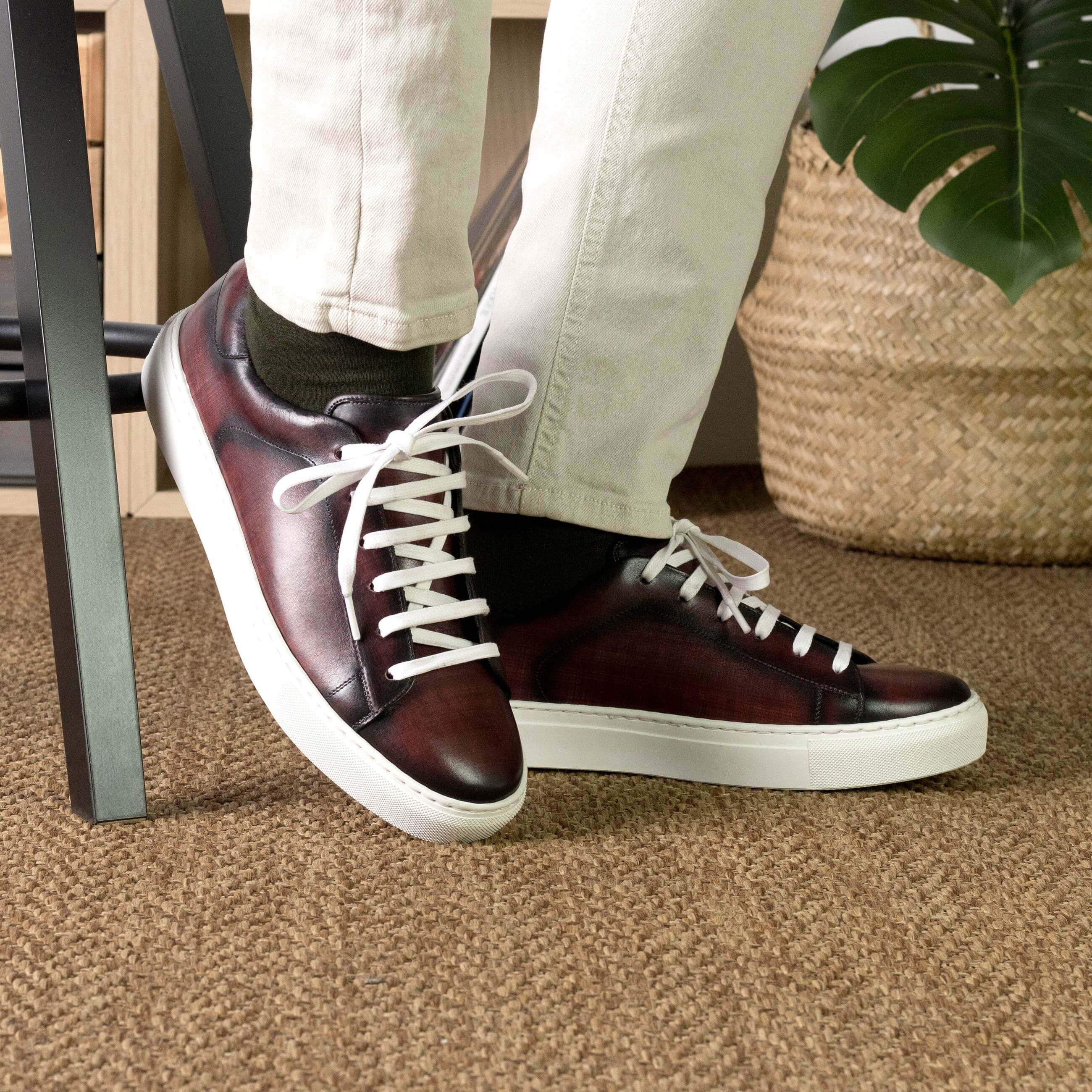 The Verona – Burgundy Patina Leather Trainer Sneakers. - Image 2