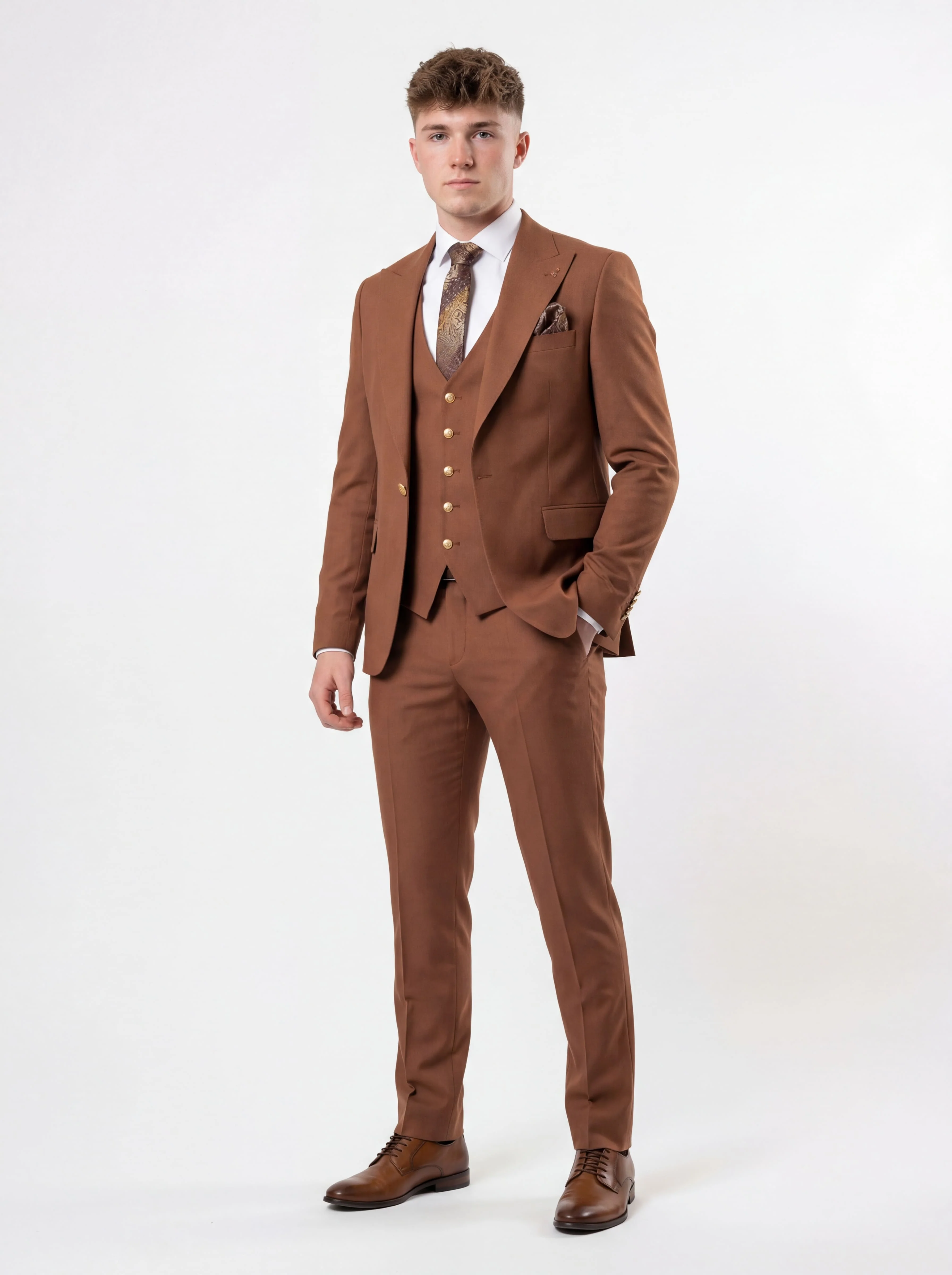 Tile Brown Slim Fit Three-Piece Prom Suit.