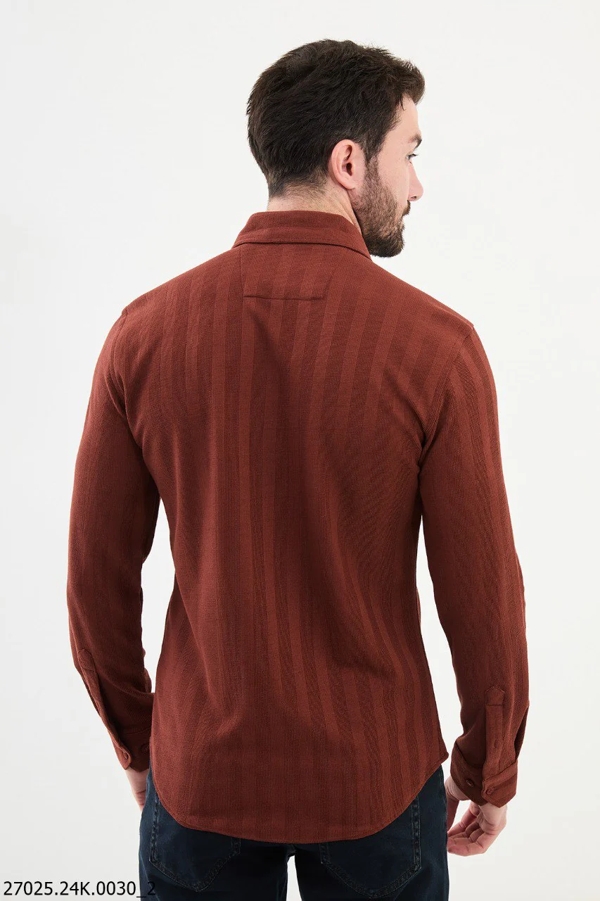 Tile Red Men's Textured Casual Shirt. - Image 3