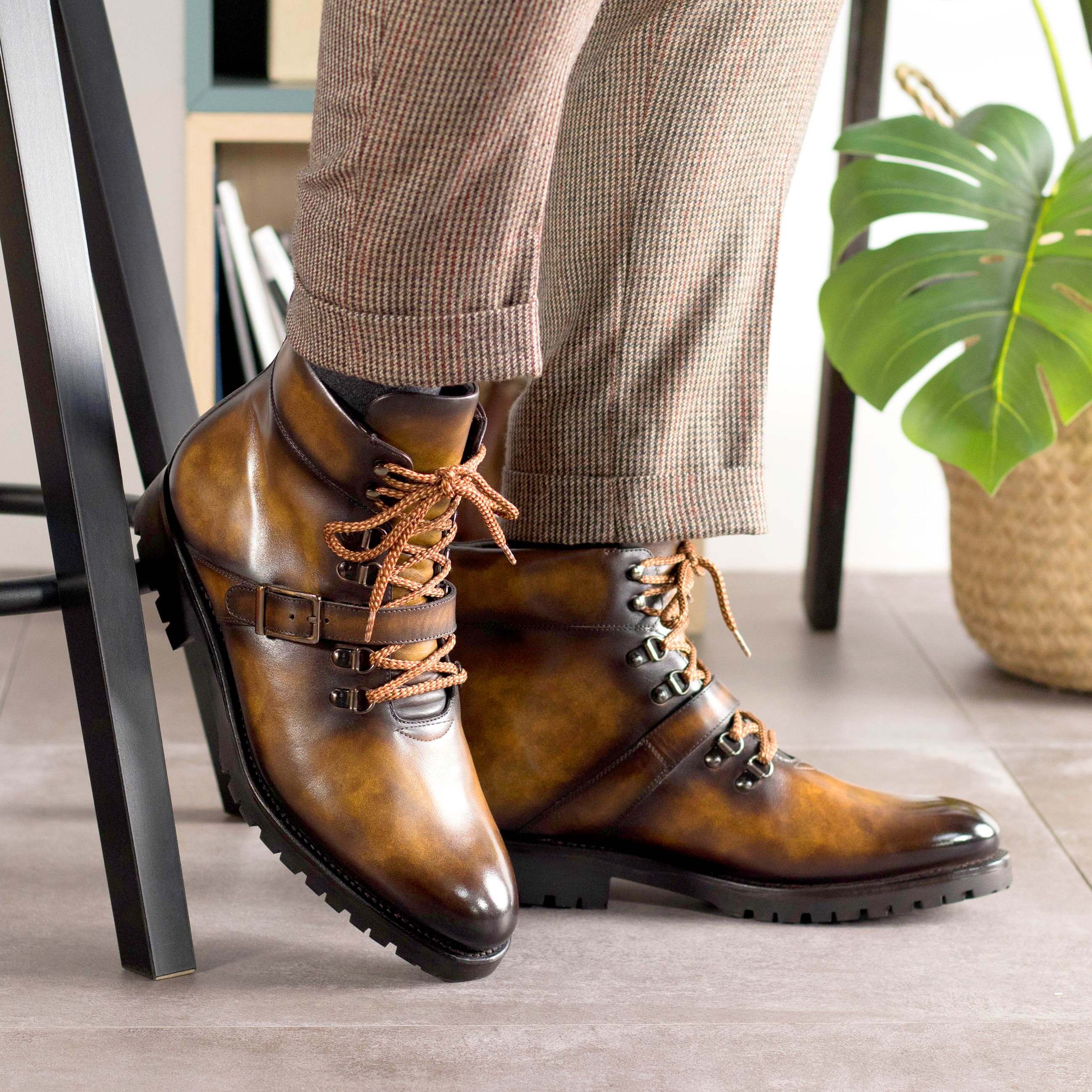 Tobacco Patina Leather Hiking Boots. - Image 2