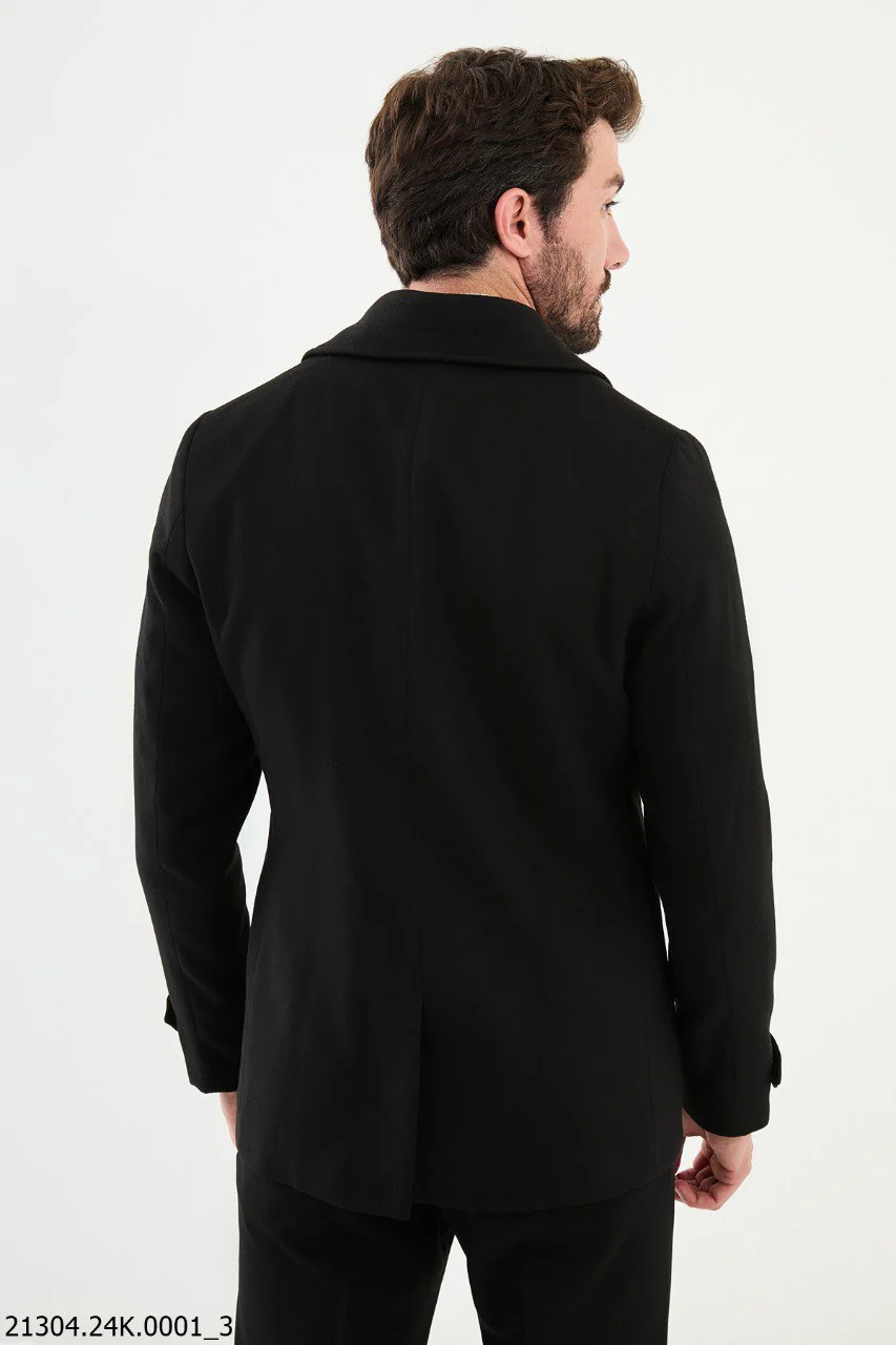 Urban Elegance Black Asymmetrical Button Peacoat. - Image 4