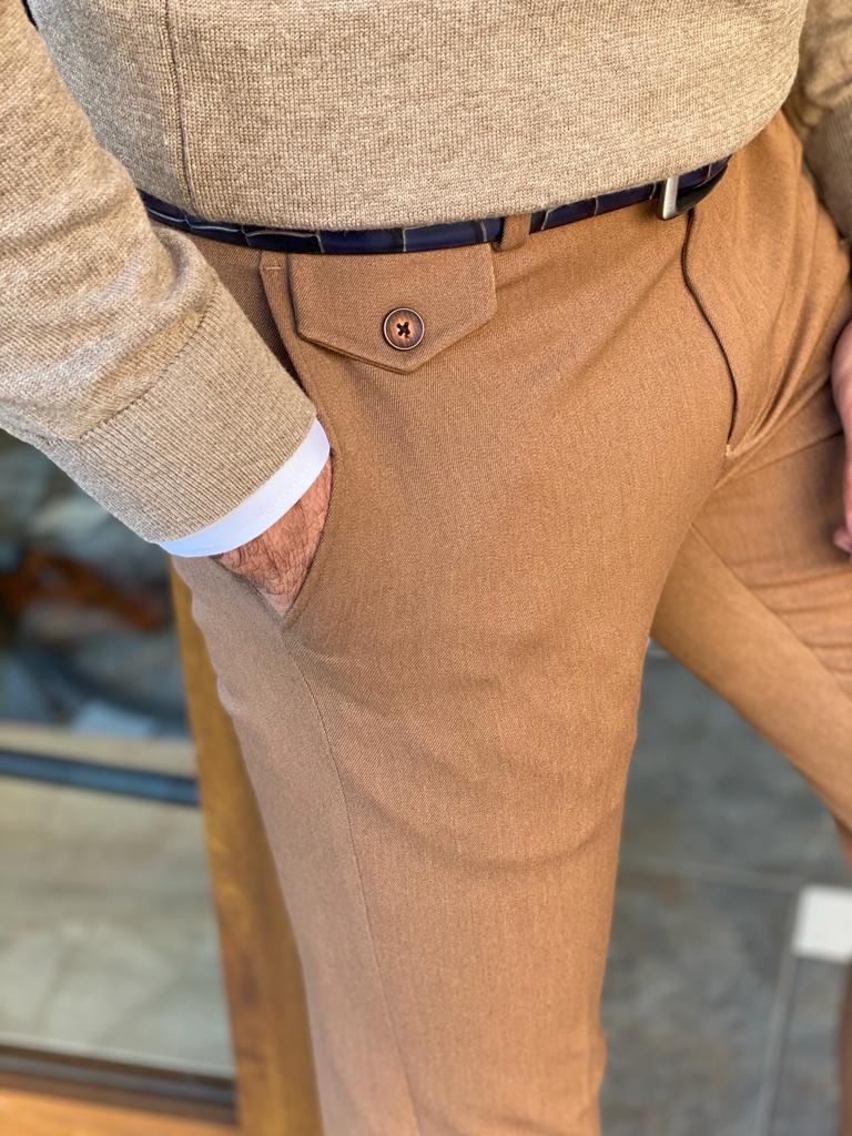 Men’s Slim Fit Camel Dress Trousers - Image 4