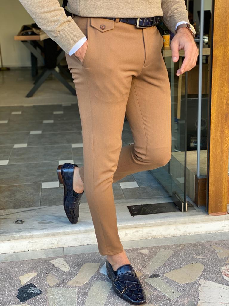 Men’s Slim Fit Camel Dress Trousers - Image 5
