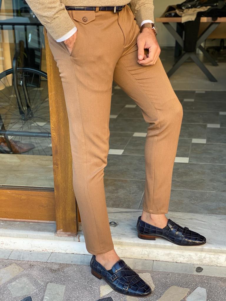 Men’s Slim Fit Camel Dress Trousers - Image 6